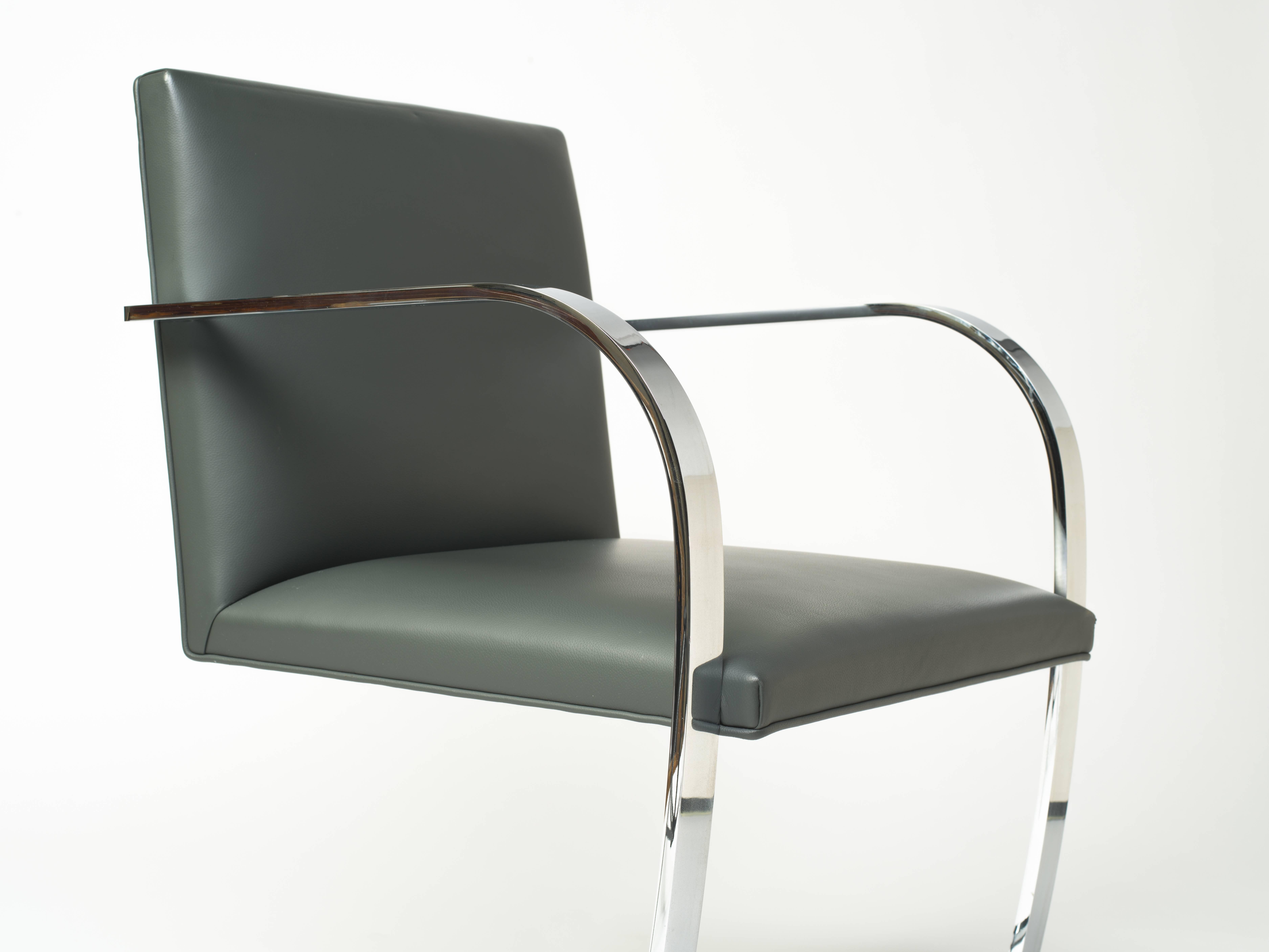 Pair of Brno Chairs in Elephant Grey Leather by Knoll Studio In Excellent Condition In Fort Lauderdale, FL