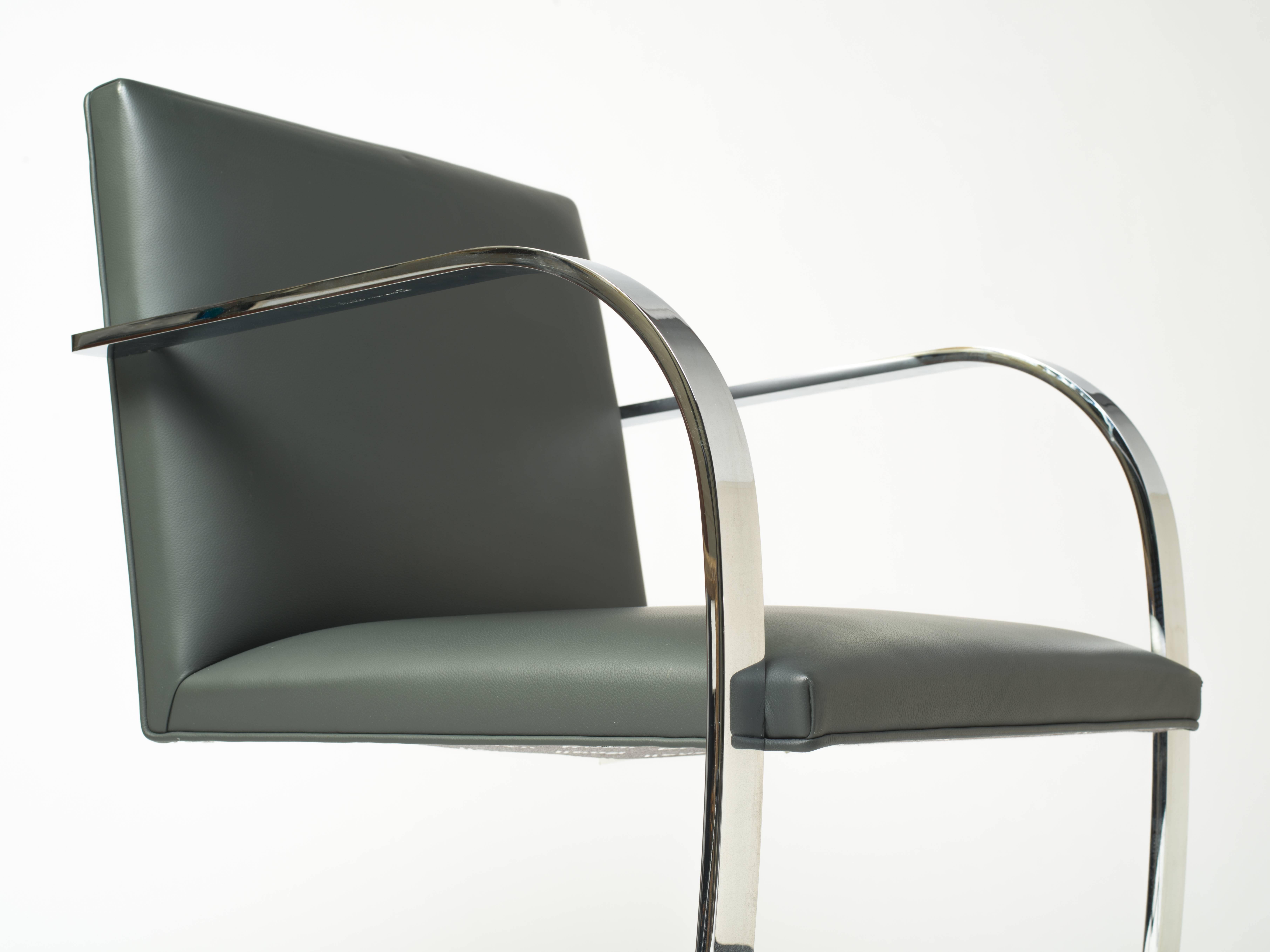 Mid-20th Century Pair of Brno Chairs in Elephant Grey Leather by Knoll Studio