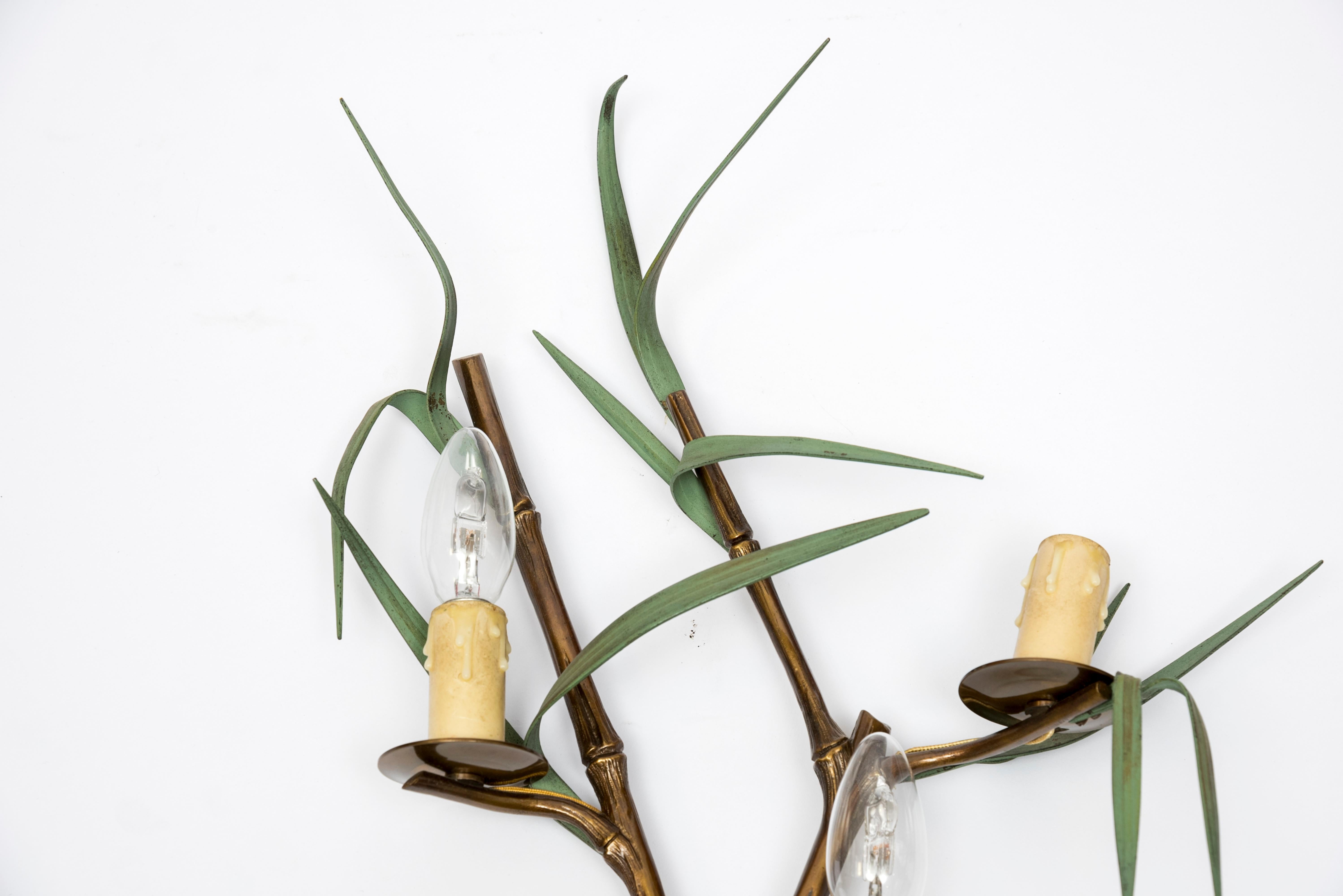 Pair of Bronze 1970s Sconces by Maison Charles In Fair Condition In Bois-Colombes, FR