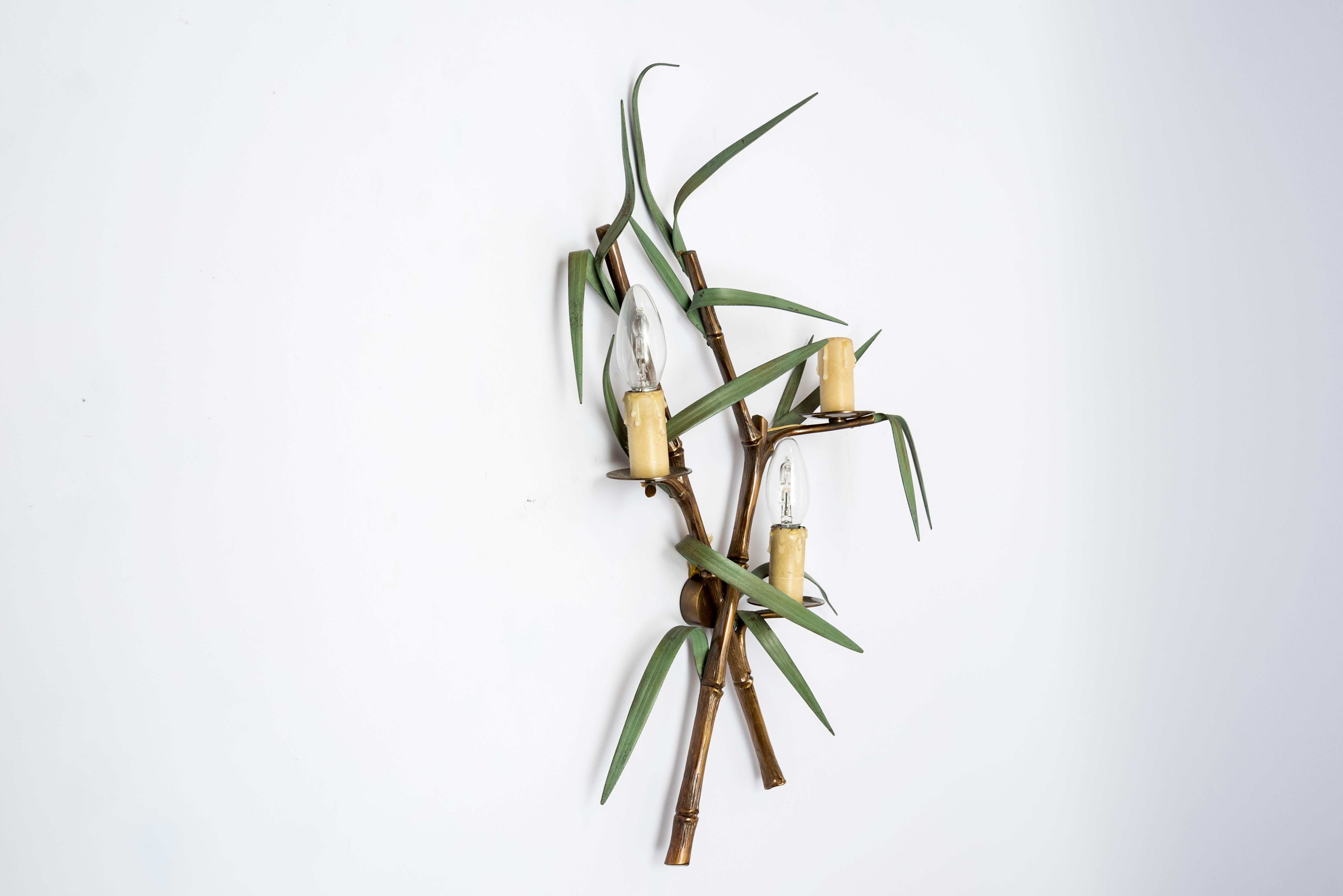 Late 20th Century Pair of Bronze 1970s Sconces by Maison Charles
