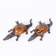 Pair of Bronze Alligator Boxes with Dragonflies, Priced Individually