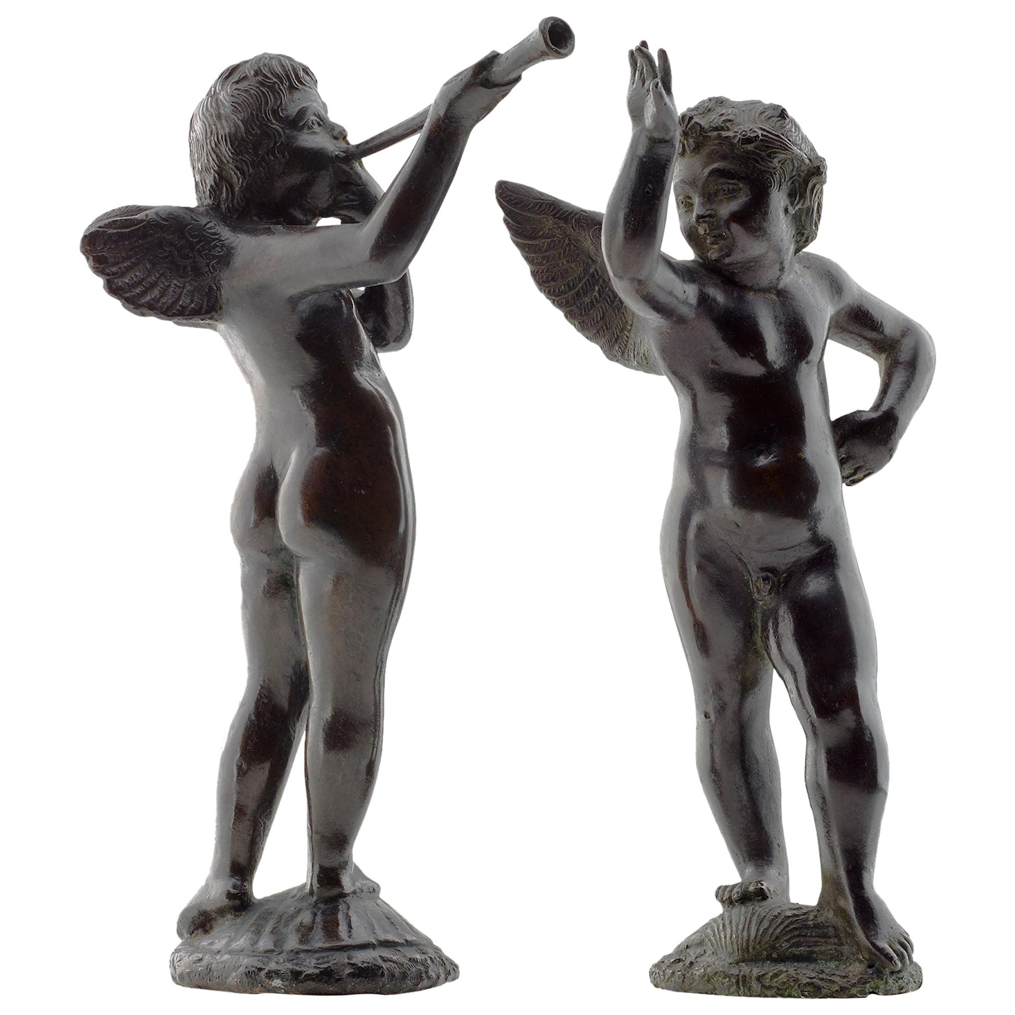 Pair of Bronze Amoretti Angels, Upper Italy, 17th Century