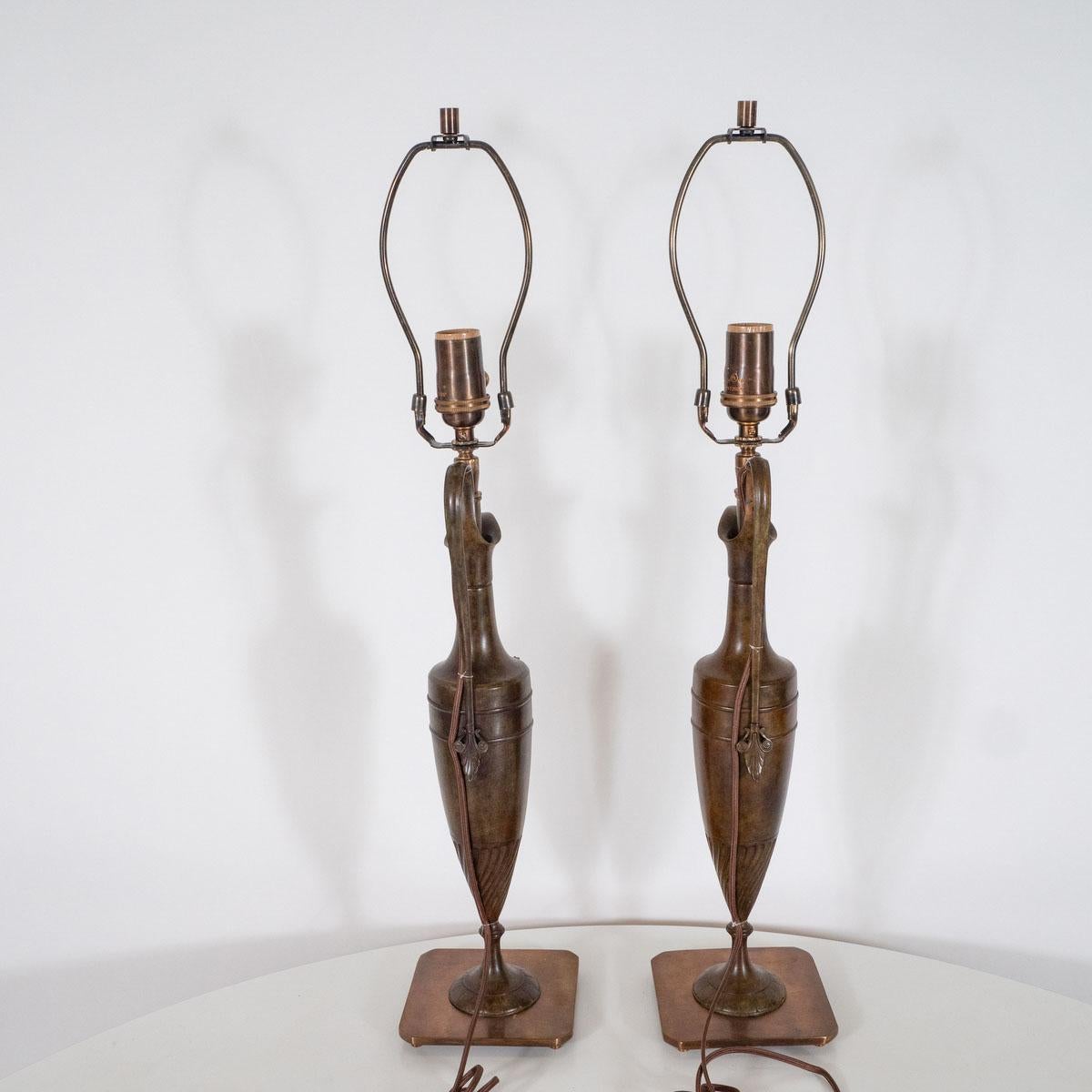 Mid-20th Century Pair of Bronze Amphora Shaped Table Lamps For Sale