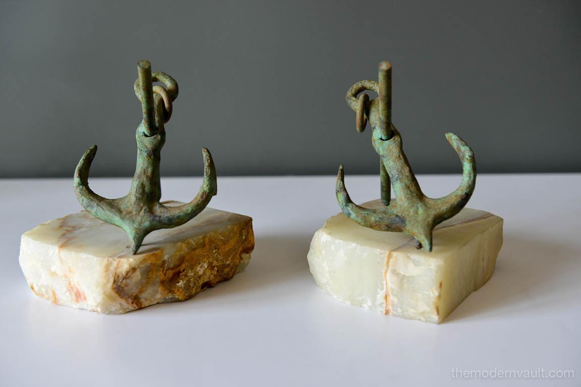 Pair of bronze anchor bookends by Curtis Jere, circa 1970. Signed with beautiful patina to the bronze. Excellent vintage condition. 

Sold as a pair. Each measure 6.5