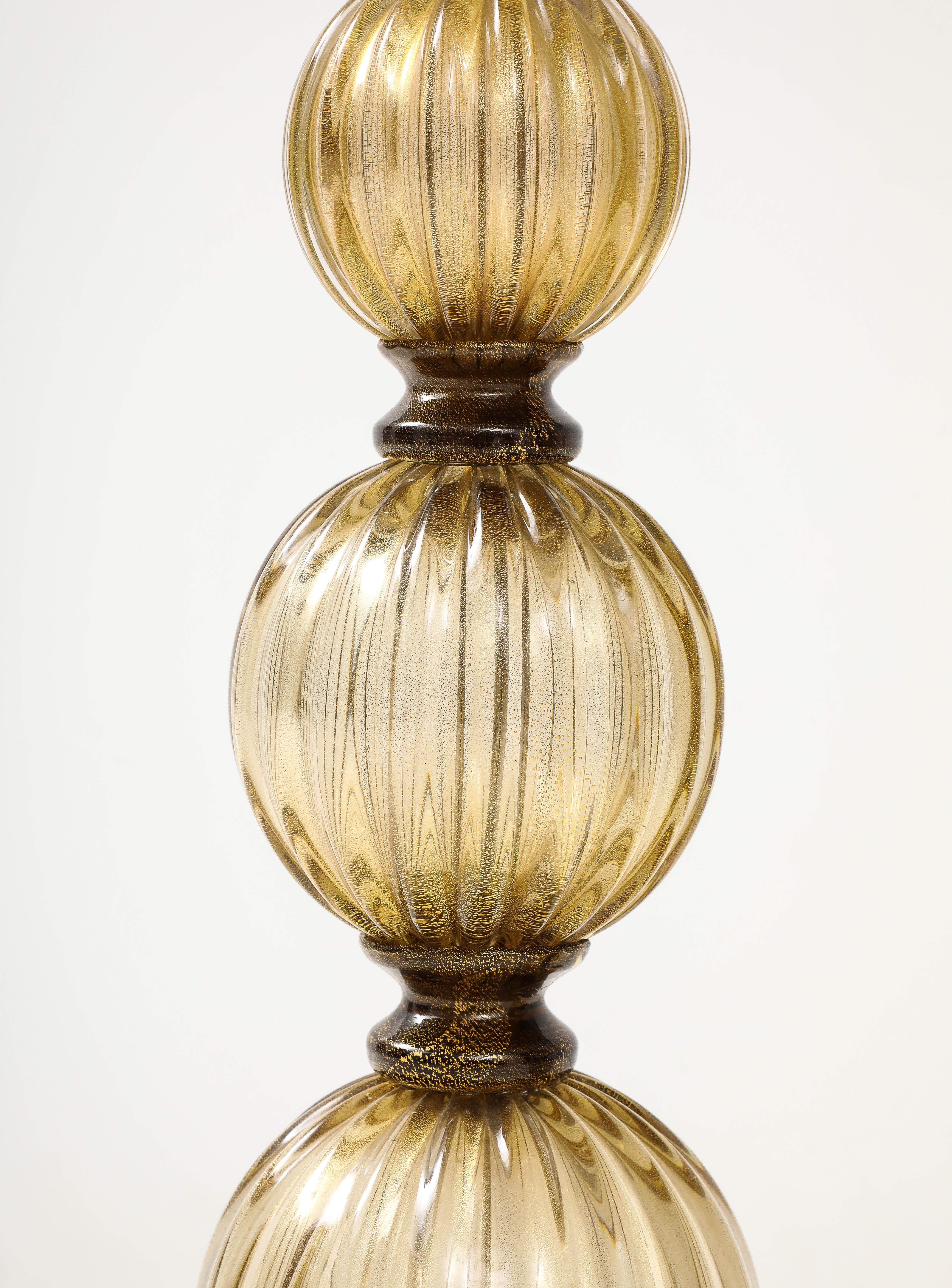 Pair of Bronze and 23-Karat Gold Infused Murano Glass Lamps, Italy, 2024 3