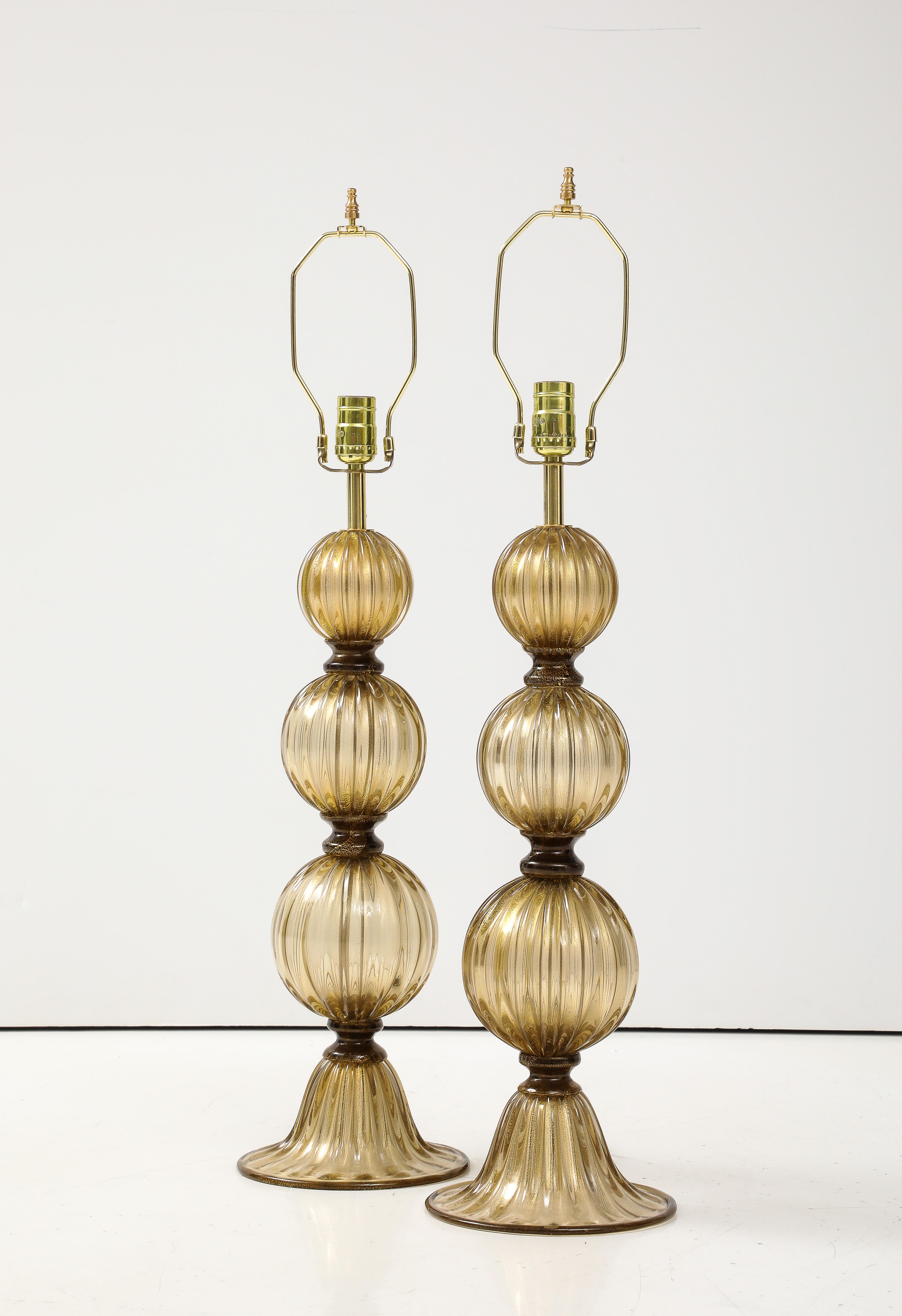 Pair of Bronze and 23-Karat Gold Infused Murano Glass Lamps, Italy, 2024 4