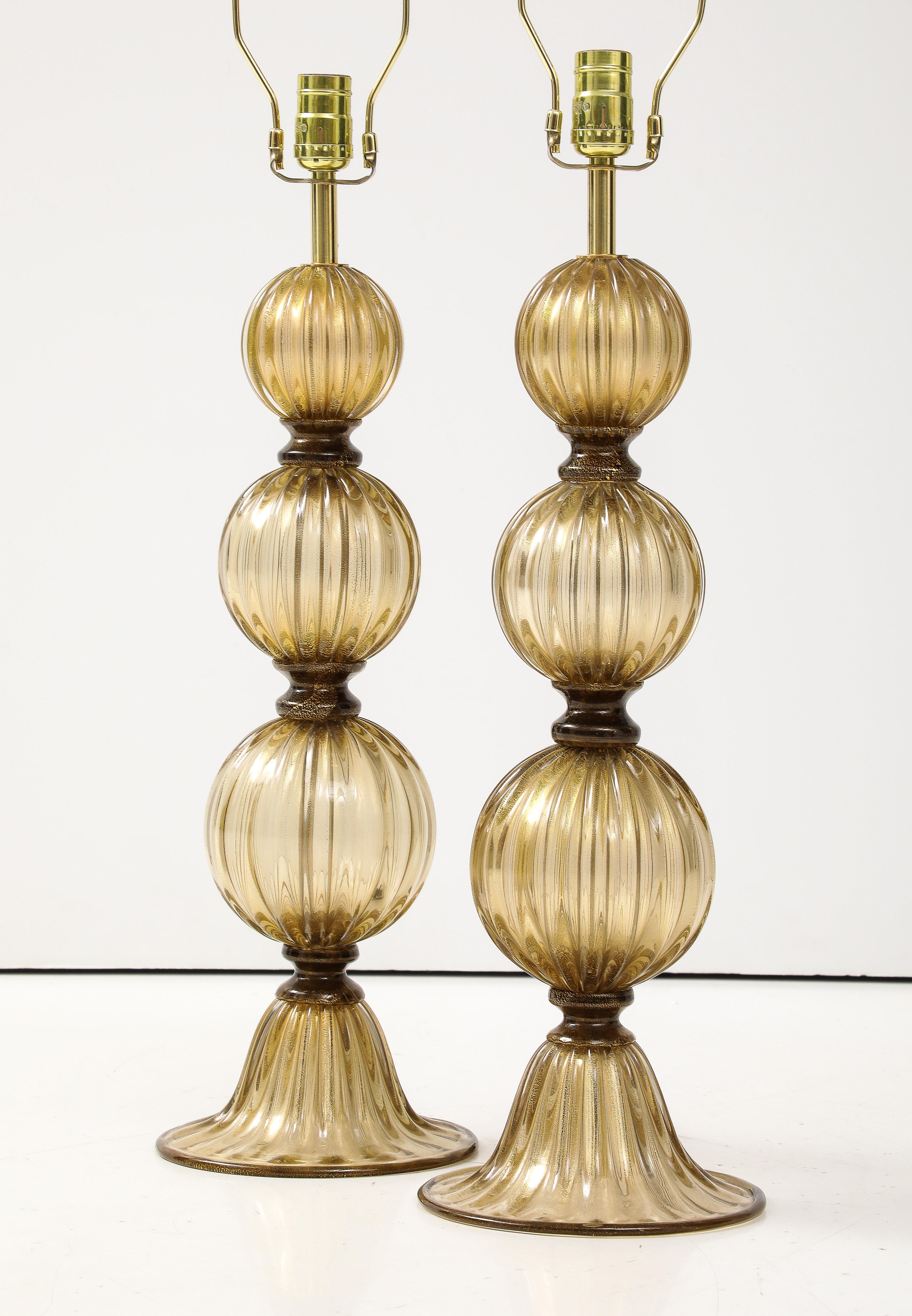 Pair of Bronze and 23-Karat Gold Infused Murano Glass Lamps, Italy, 2024 5