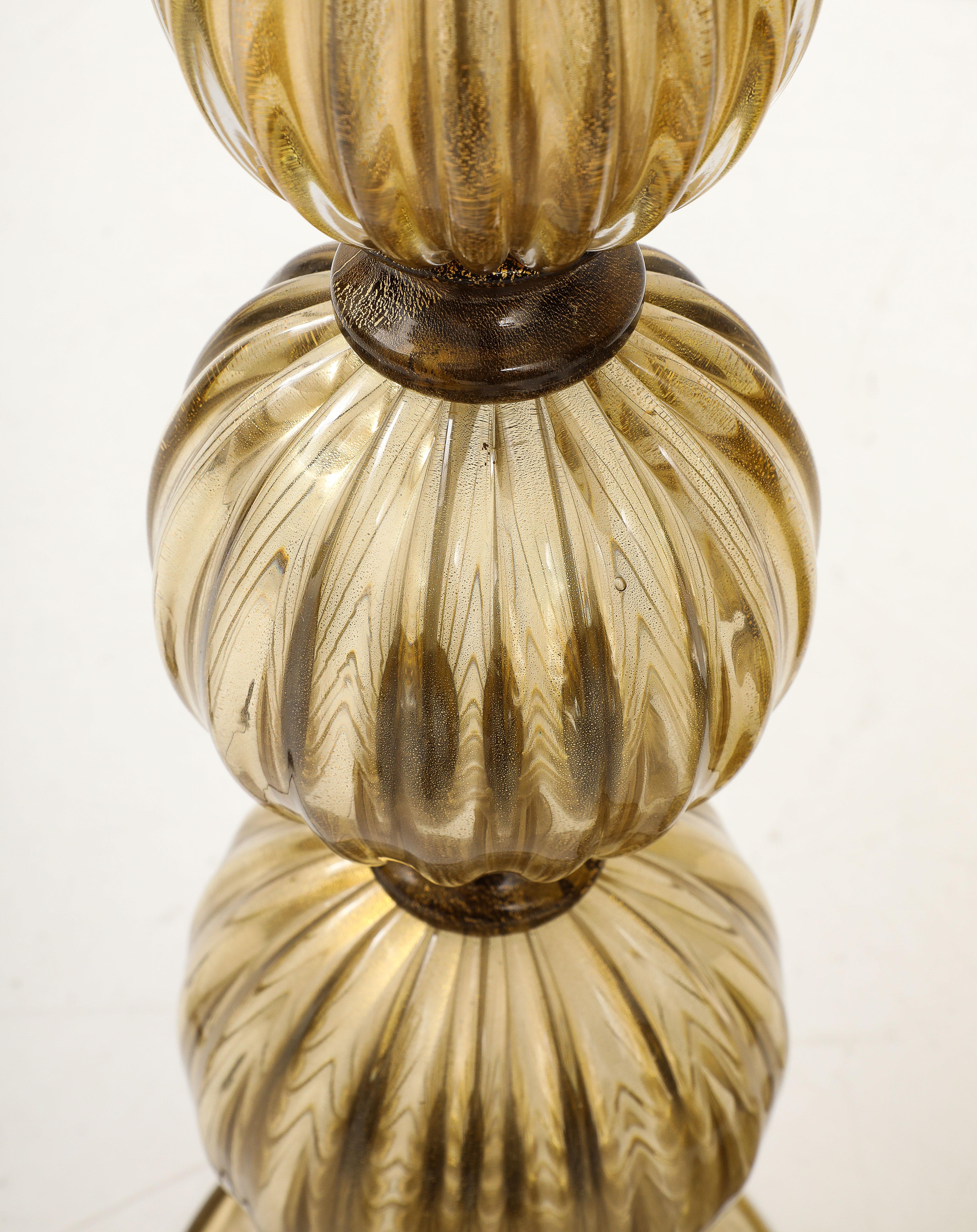Pair of Bronze and 23-Karat Gold Infused Murano Glass Lamps, Italy, 2024 7