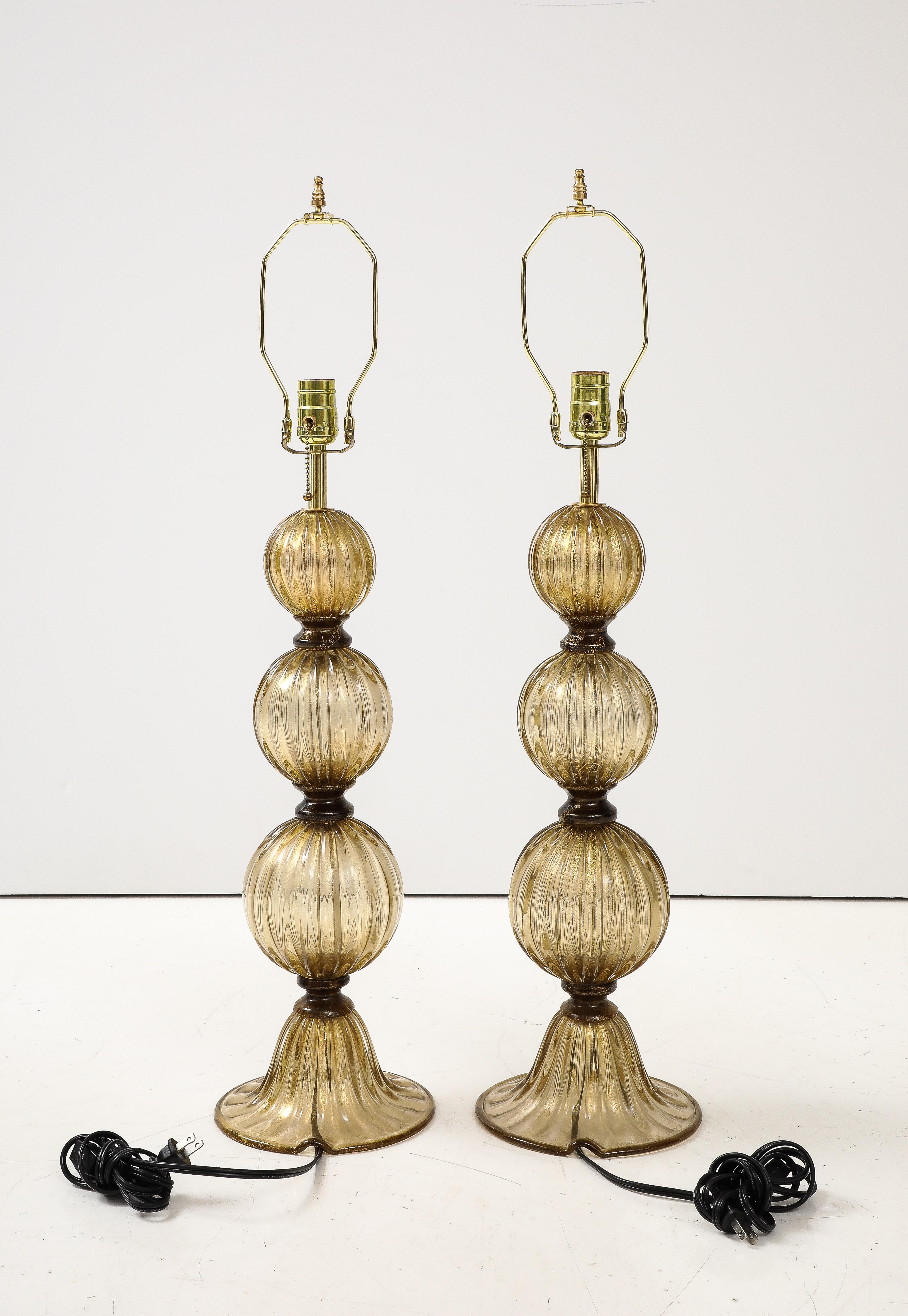 Pair of Bronze and 23-Karat Gold Infused Murano Glass Lamps, Italy, 2024 In New Condition In New York, NY
