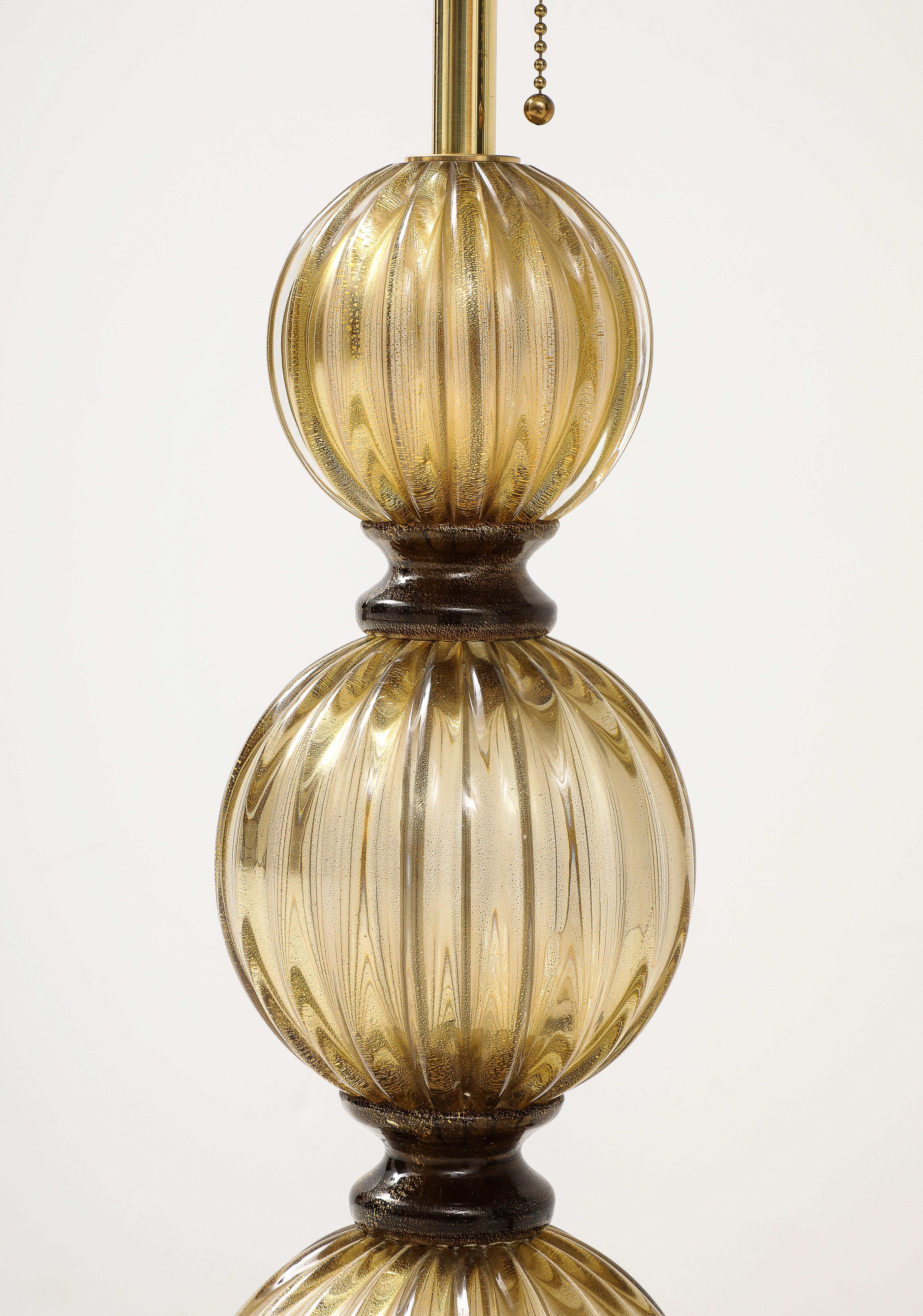 Pair of Bronze and 23-Karat Gold Infused Murano Glass Lamps, Italy, 2024 1