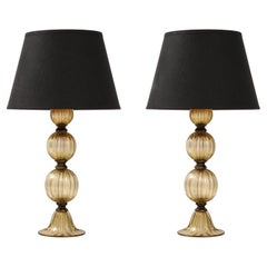 Pair of Bronze and 23-Karat Gold Infused Murano Glass Lamps, Italy, 2024