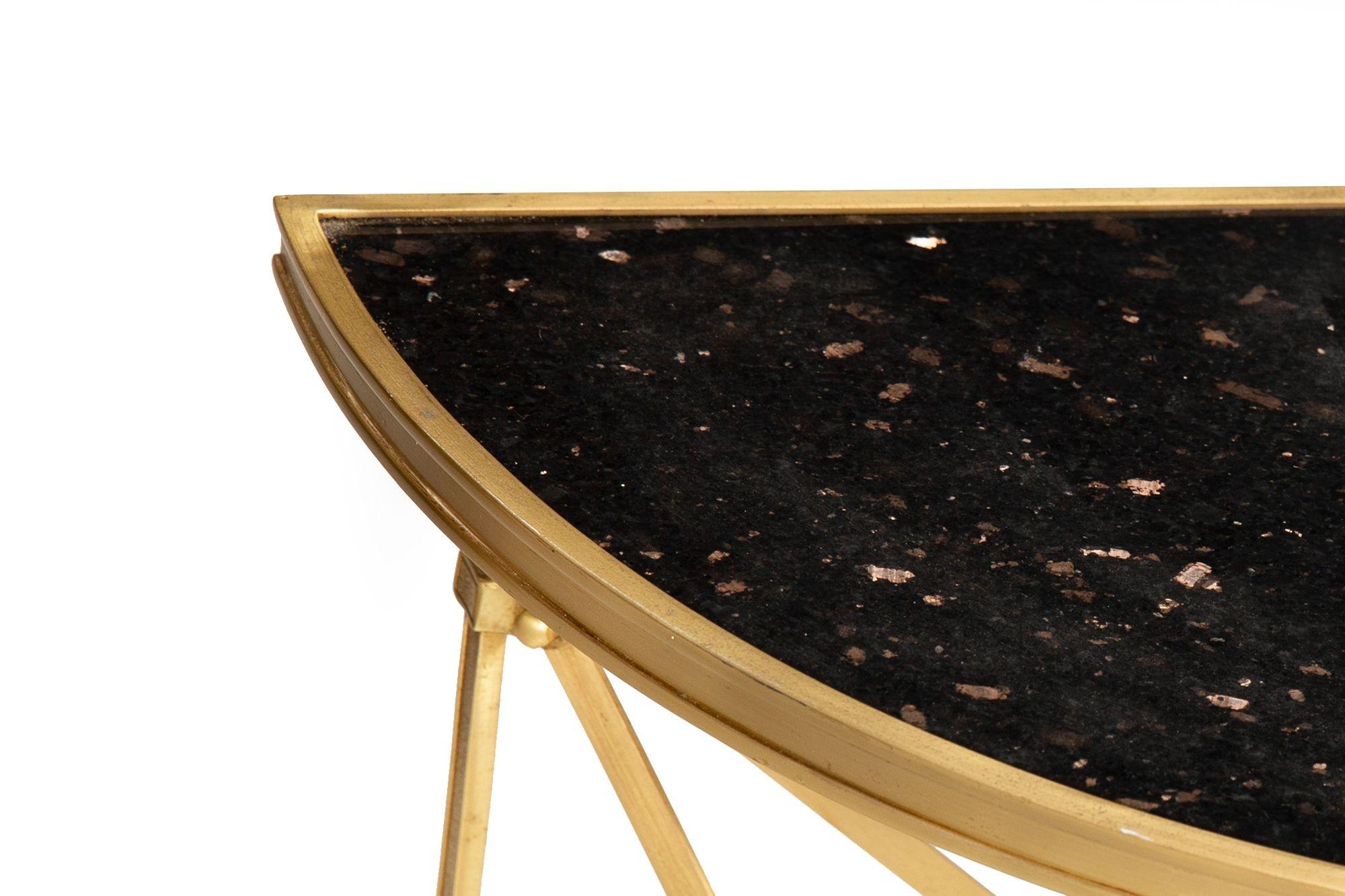 Pair of Bronze and Black Granite Demilune Console Tables, Manner of Jansen For Sale 7