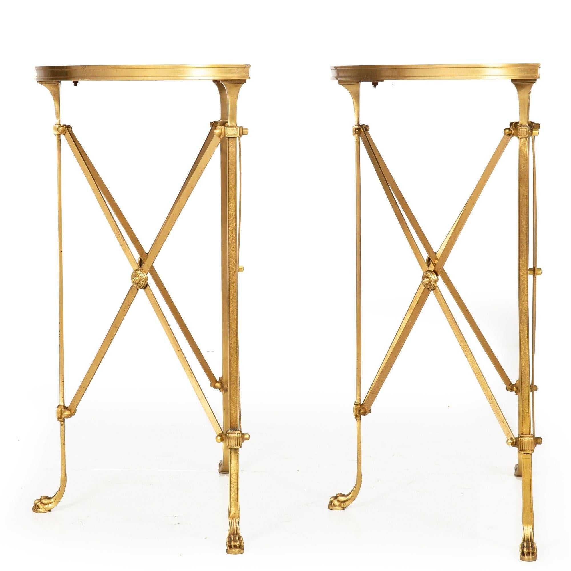 Pair of Bronze and Black Granite Demilune Console Tables, Manner of Jansen In Good Condition For Sale In Shippensburg, PA