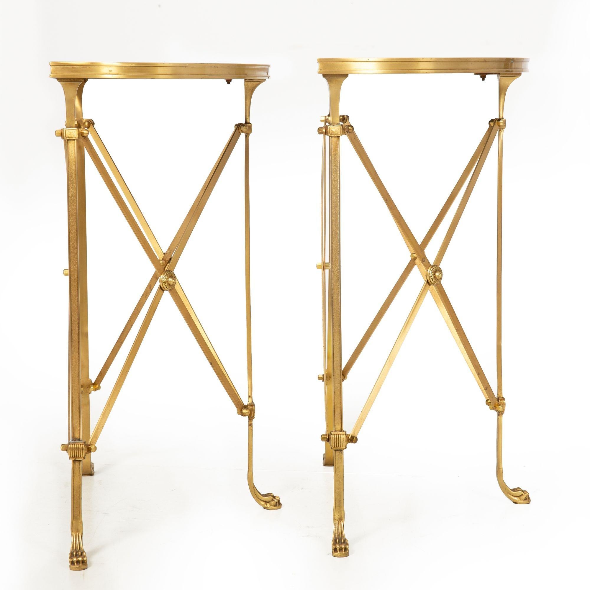 20th Century Pair of Bronze and Black Granite Demilune Console Tables, Manner of Jansen For Sale