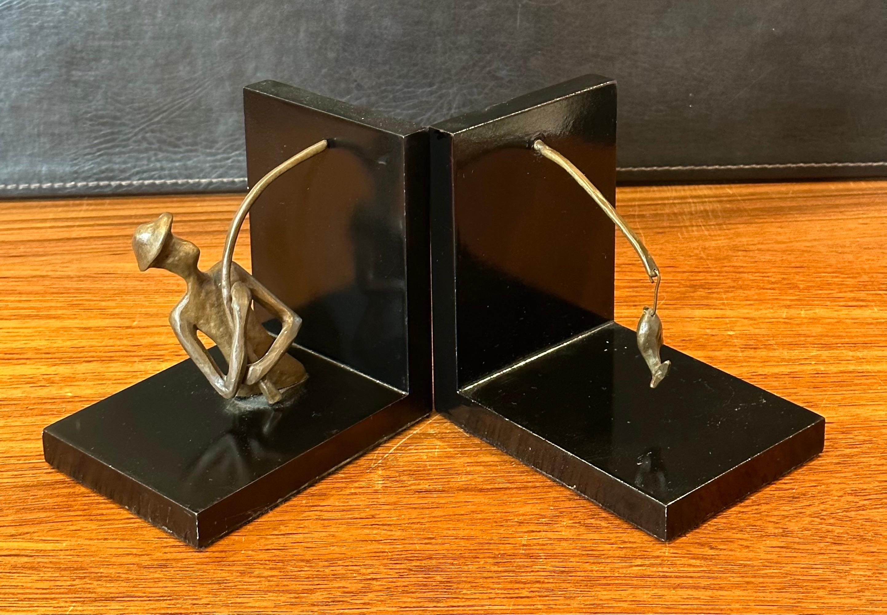 Pair of Bronze and Black Lacquer Fisherman Bookends For Sale 5