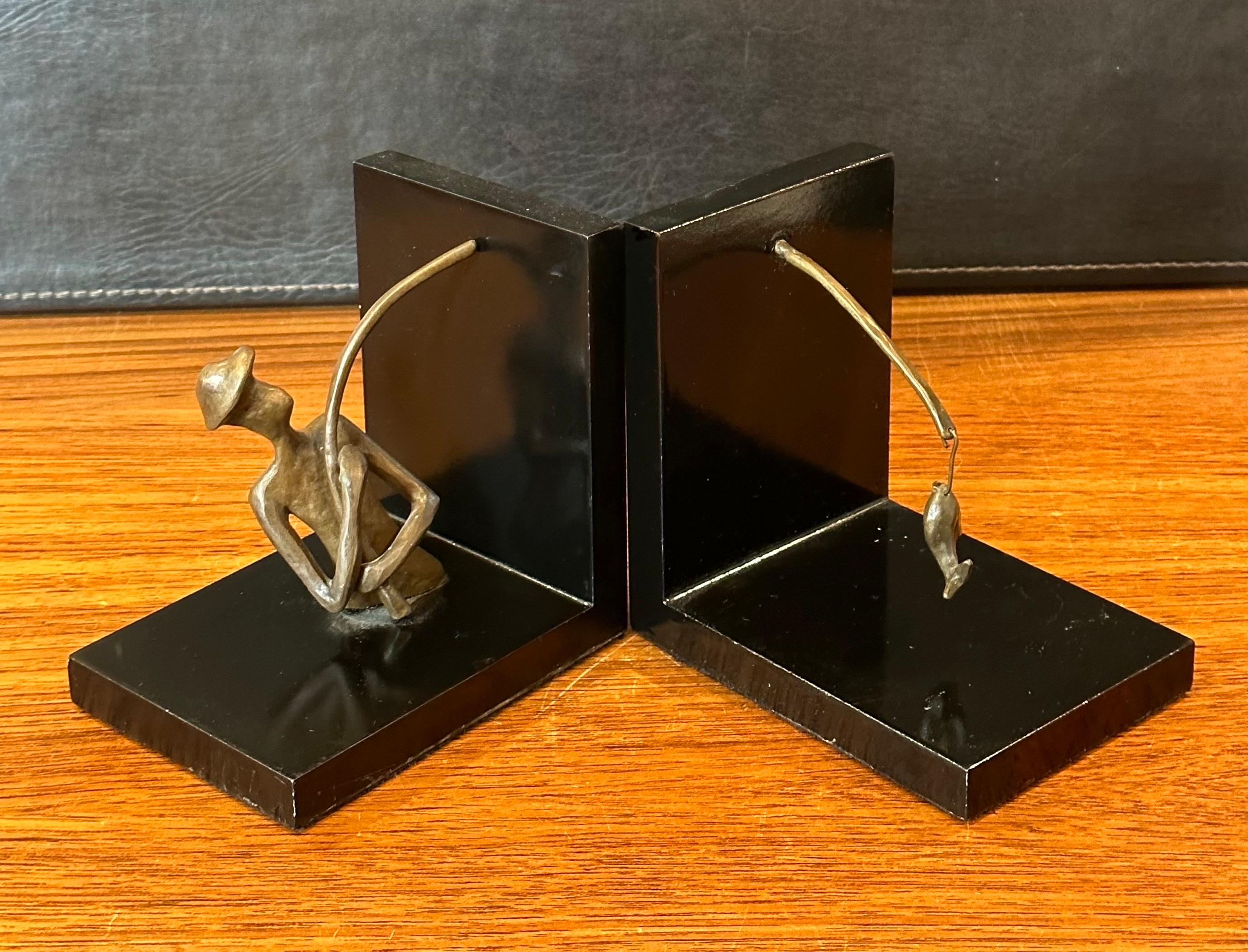 Pair of Bronze and Black Lacquer Fisherman Bookends For Sale 1