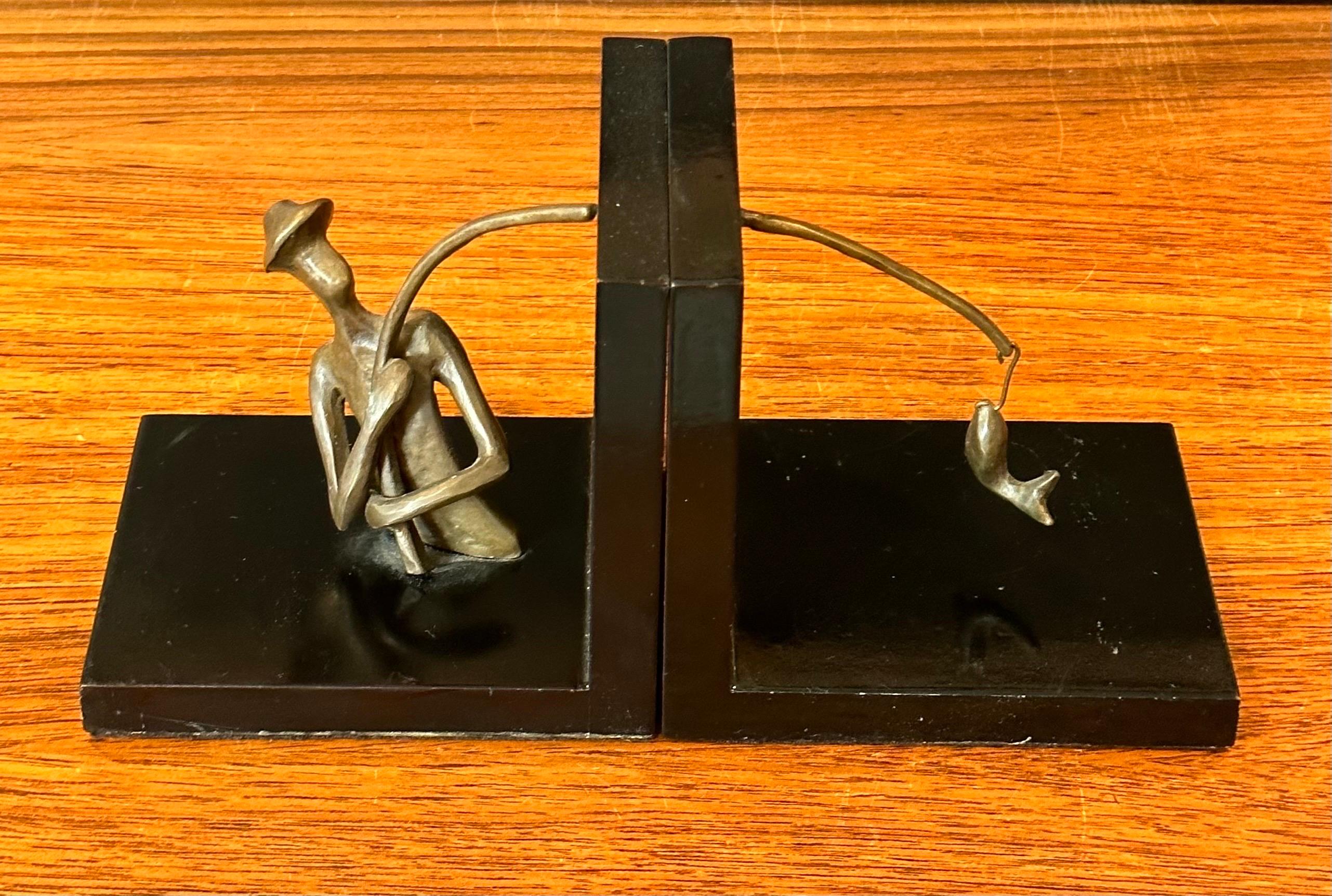 Pair of Bronze and Black Lacquer Fisherman Bookends For Sale 2