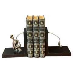 Pair of Bronze and Black Lacquer Fisherman Bookends