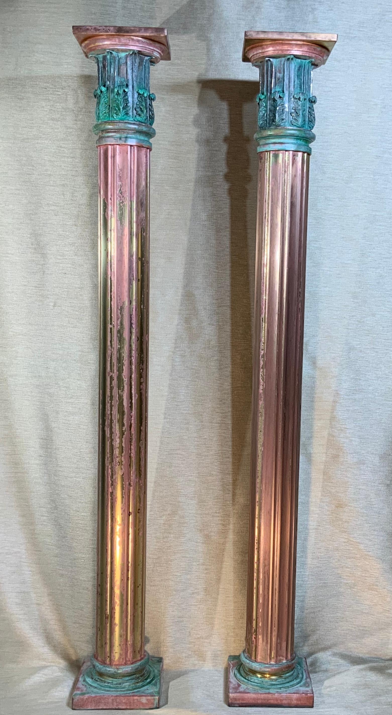 Pair of Bronze and Brass Neoclassical Style Columns In Good Condition For Sale In Delray Beach, FL