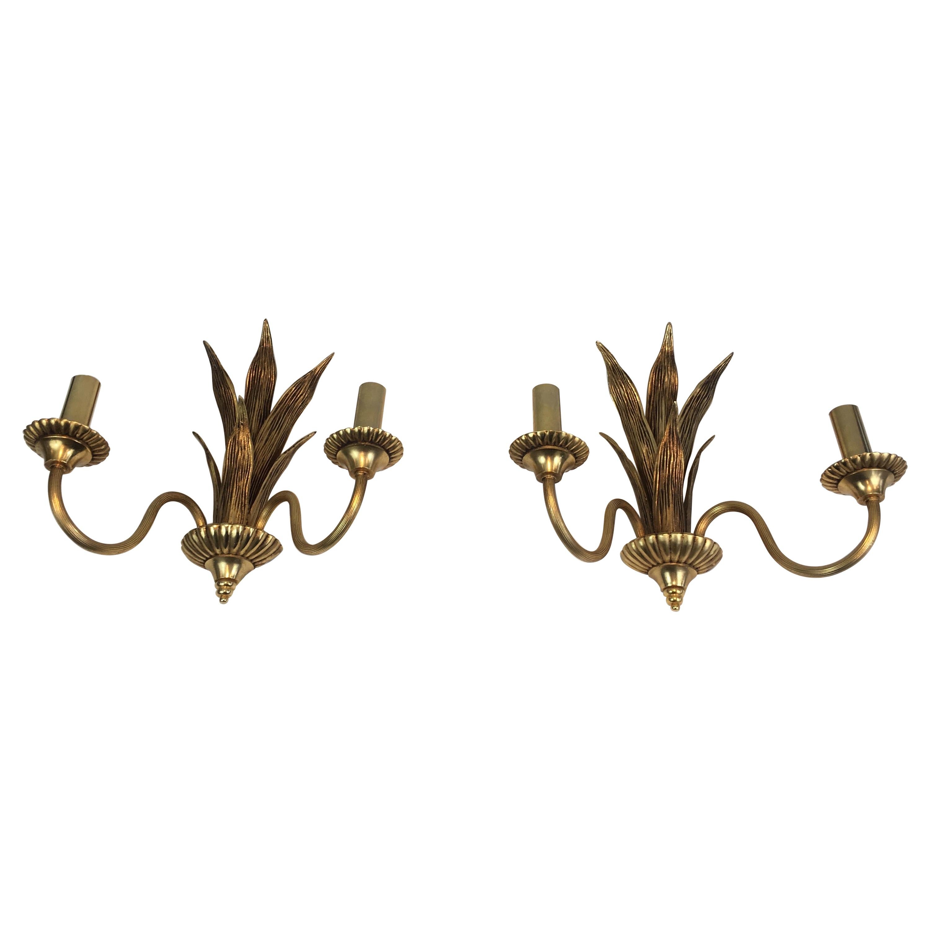 Pair of Bronze and Brass Palm Tree in the Style of Maison Charles For Sale