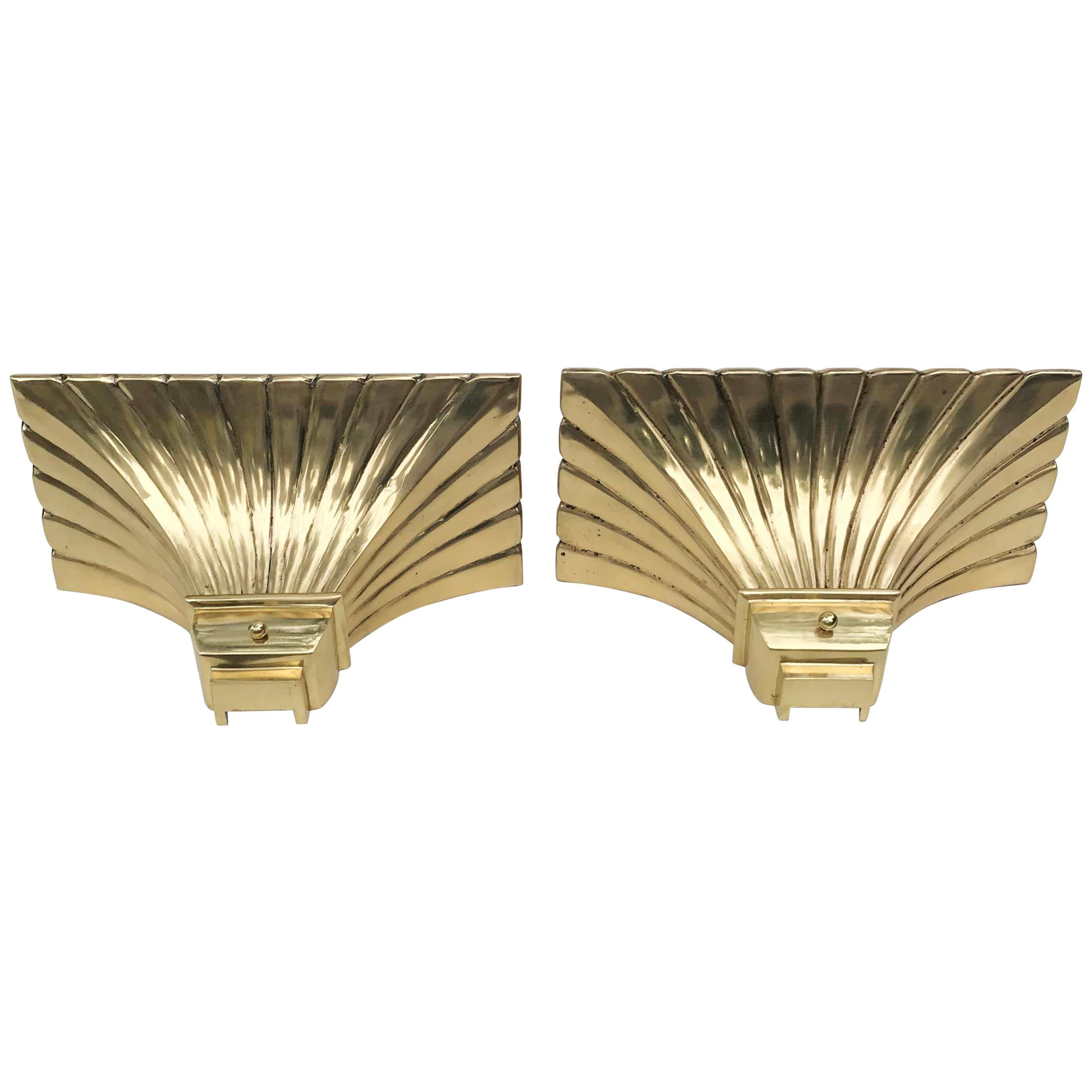 Pair of Bronze and Brass Torchiere Sconces