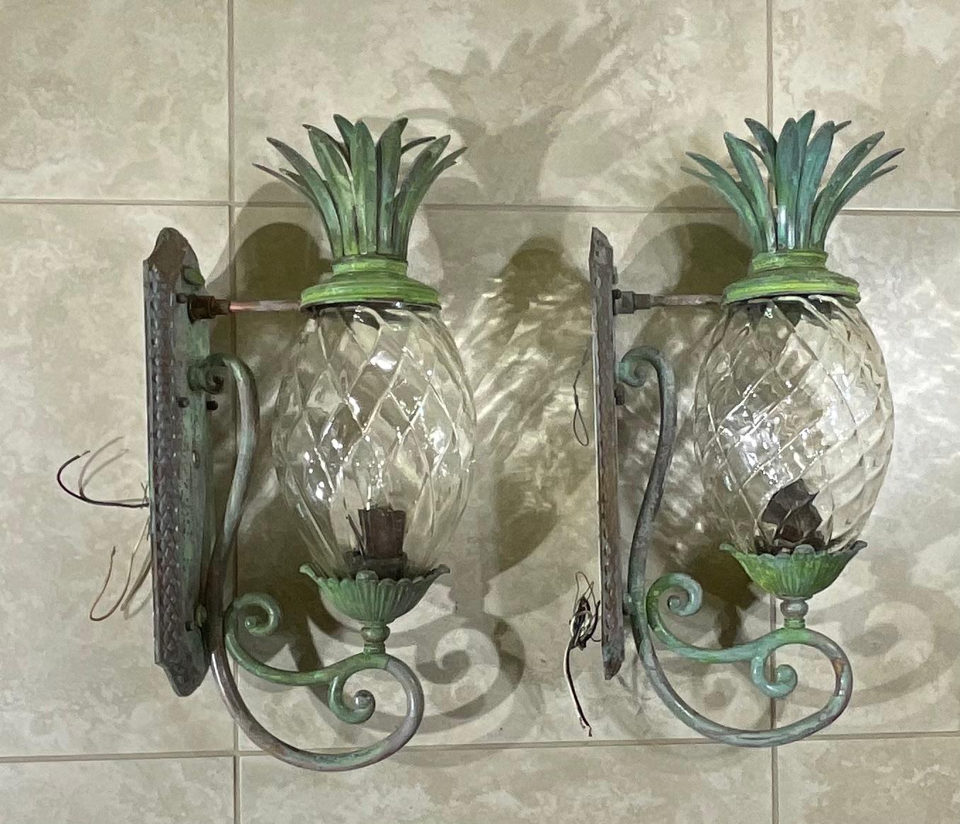 Pair of Bronze and Brass Wall Lantern or Wall Sconces  4