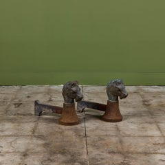 Pair of Bronze and Cast Iron Horse Head Andirons