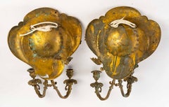 Paar Wandleuchter aus Bronze und Cloisonné, emailliert