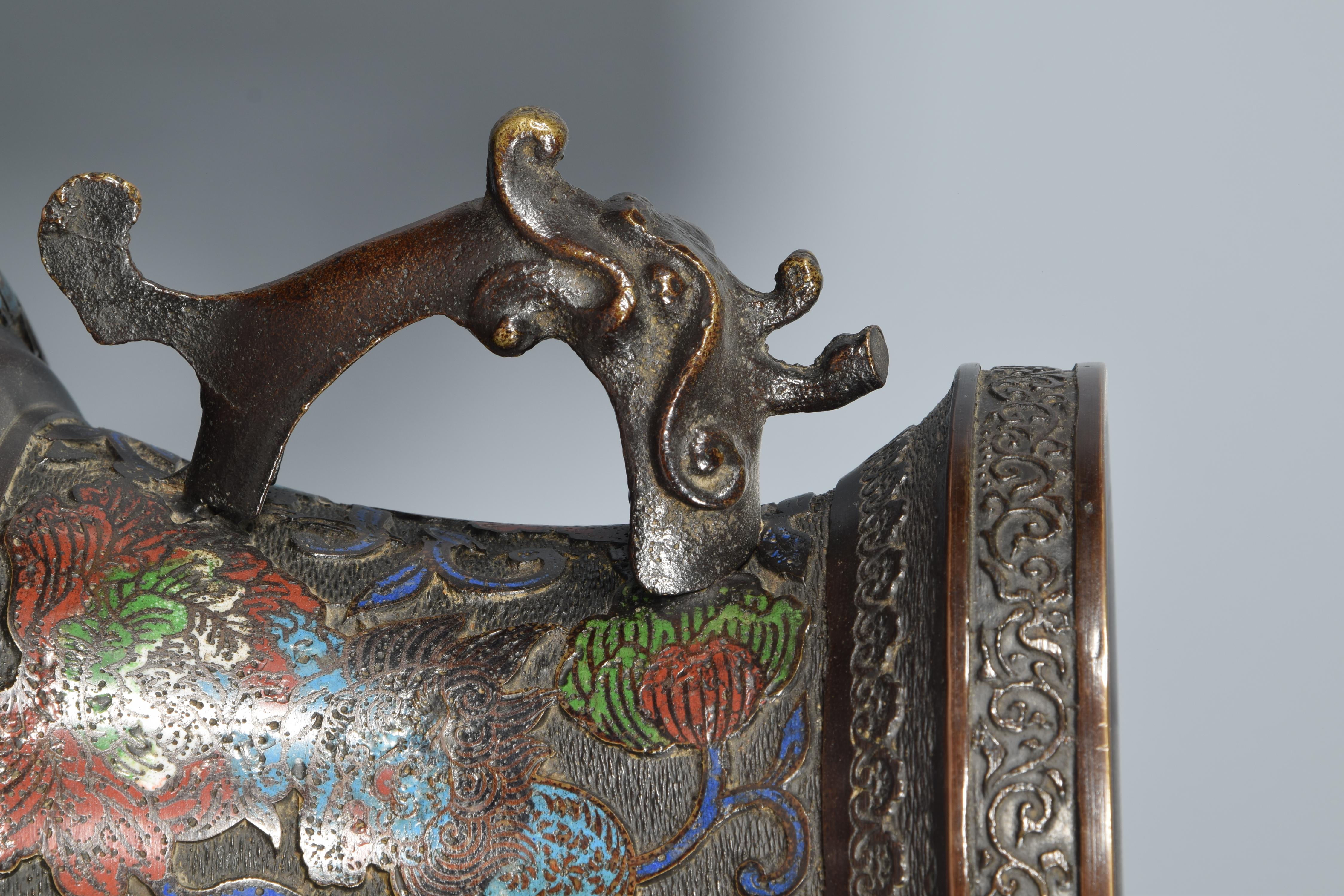 Pair of Bronze and Cloisonné Vases, Possibly Japan, 19th Century 6