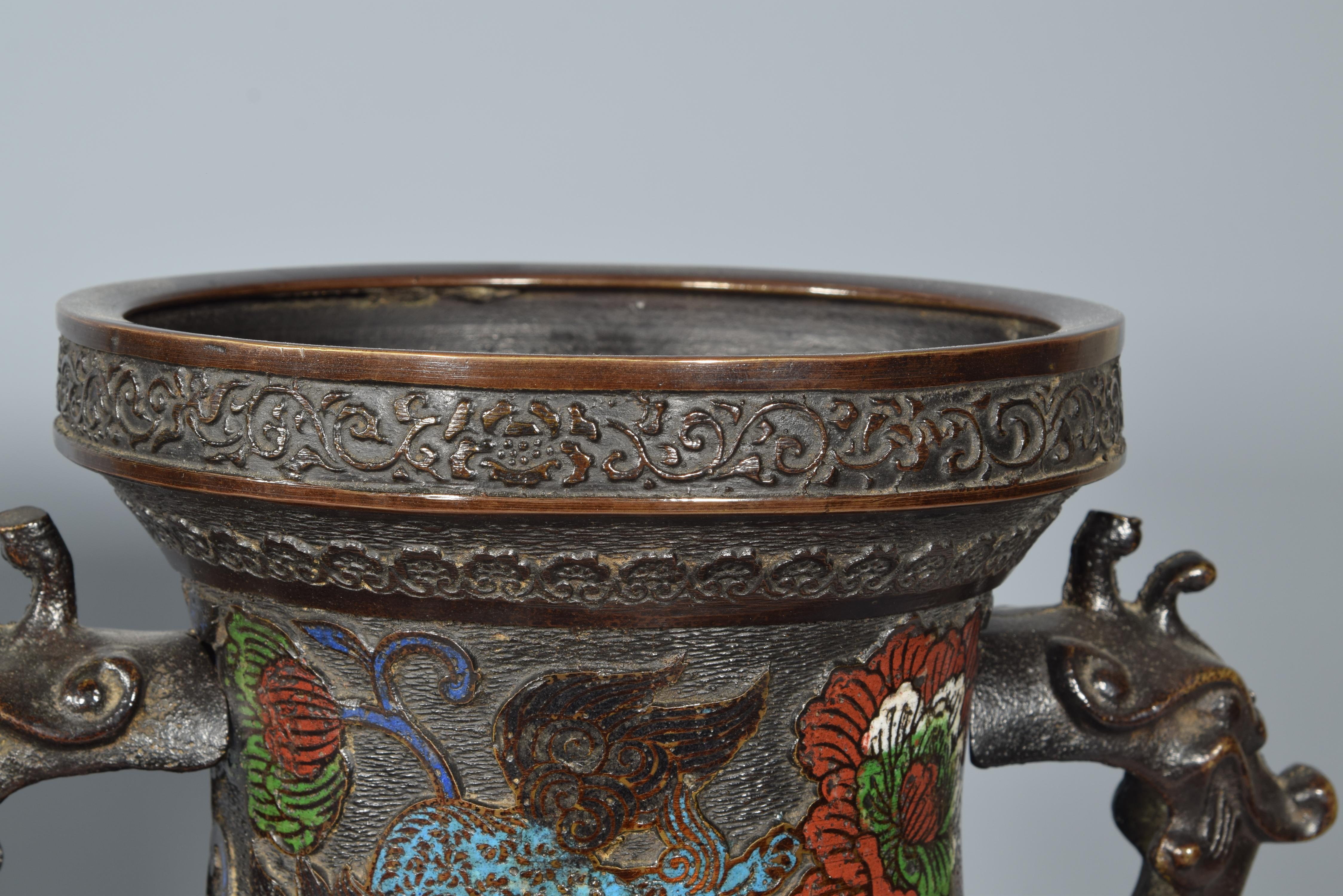 Pair of Bronze and Cloisonné Vases, Possibly Japan, 19th Century 7