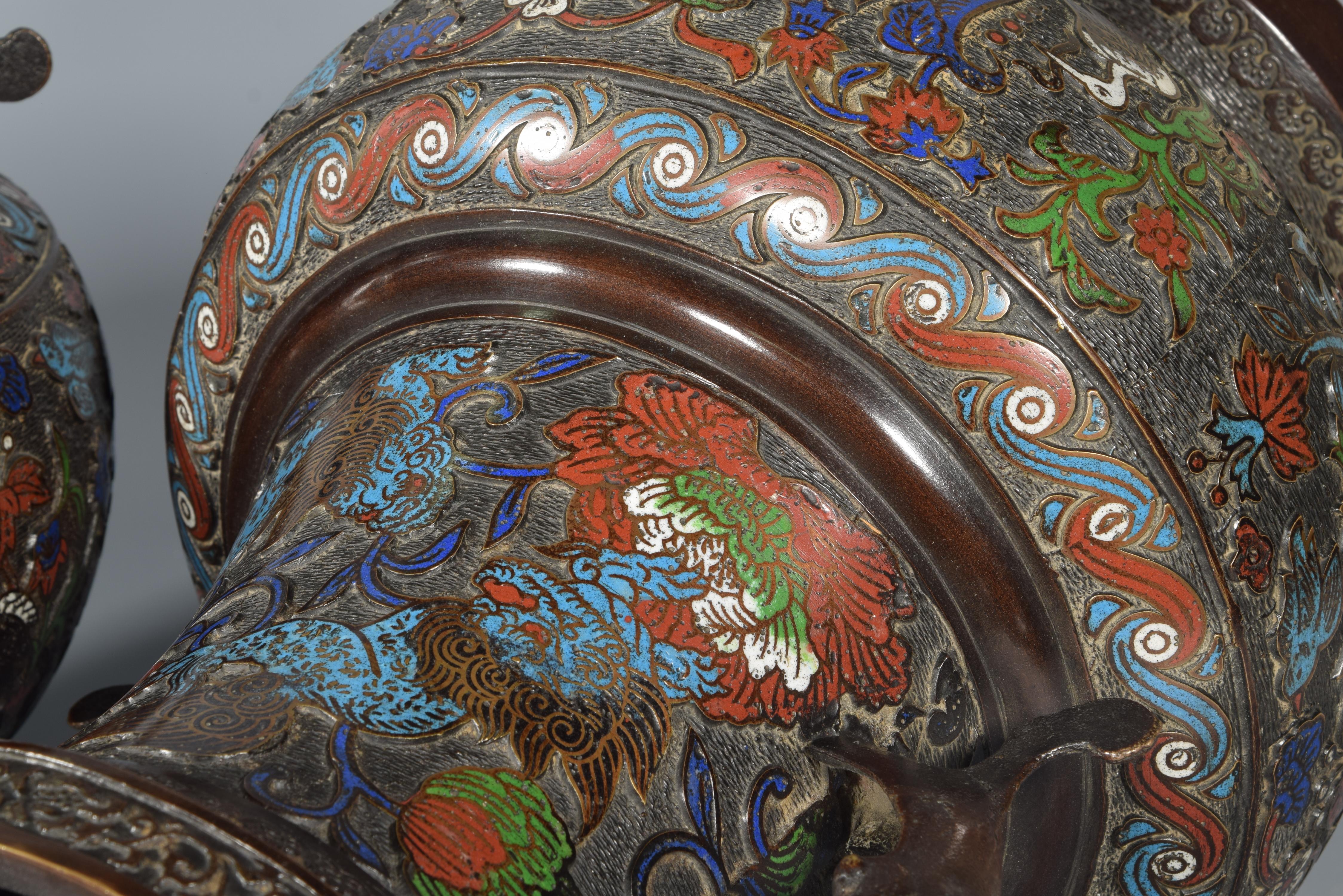 Pair of Bronze and Cloisonné Vases, Possibly Japan, 19th Century 9