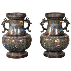 Pair of Bronze and Cloisonné Vases, Possibly Japan, 19th Century