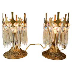 Pair of Bronze and Crystal Bedside Lamps, Italy, 1960s