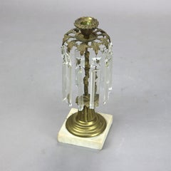 Pair of Bronze and Crystal Candle Holders with Marble Base C1890