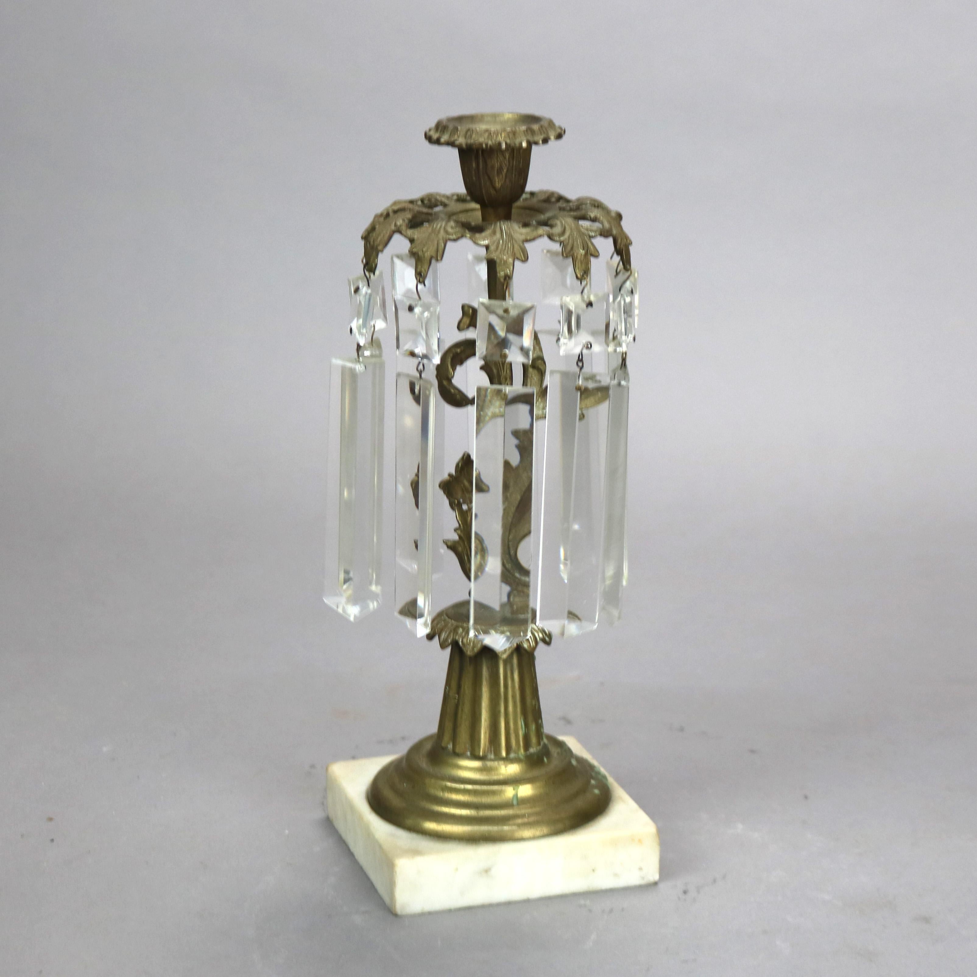 XIX secolo Coppia di portacandele in bronzo e cristallo con base in marmo C1890 in vendita