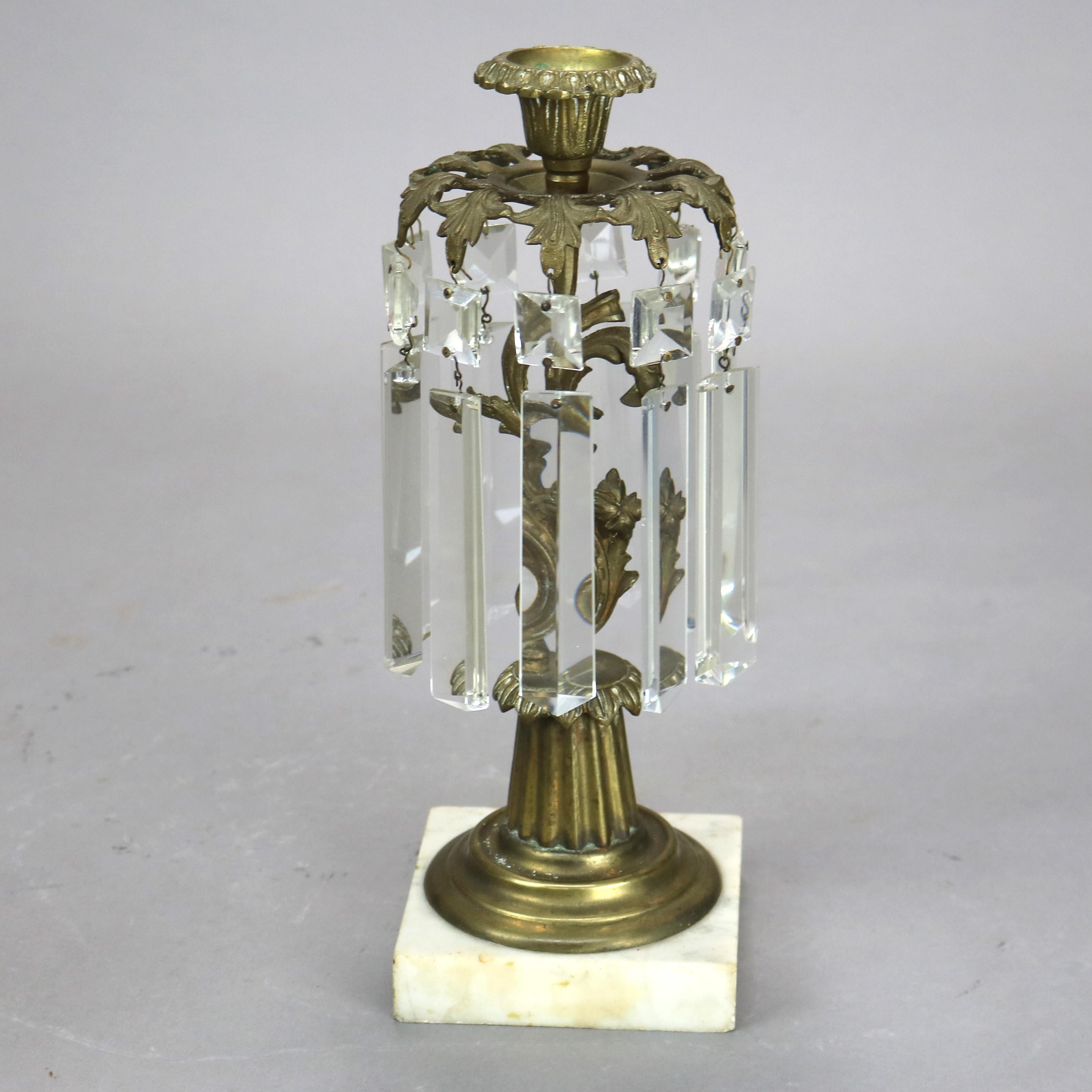 Bronzo Coppia di portacandele in bronzo e cristallo con base in marmo C1890 in vendita