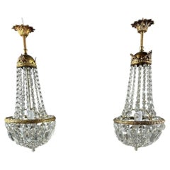 Pair Of Bronze And Crystal Chandeliers, Late 19th Century