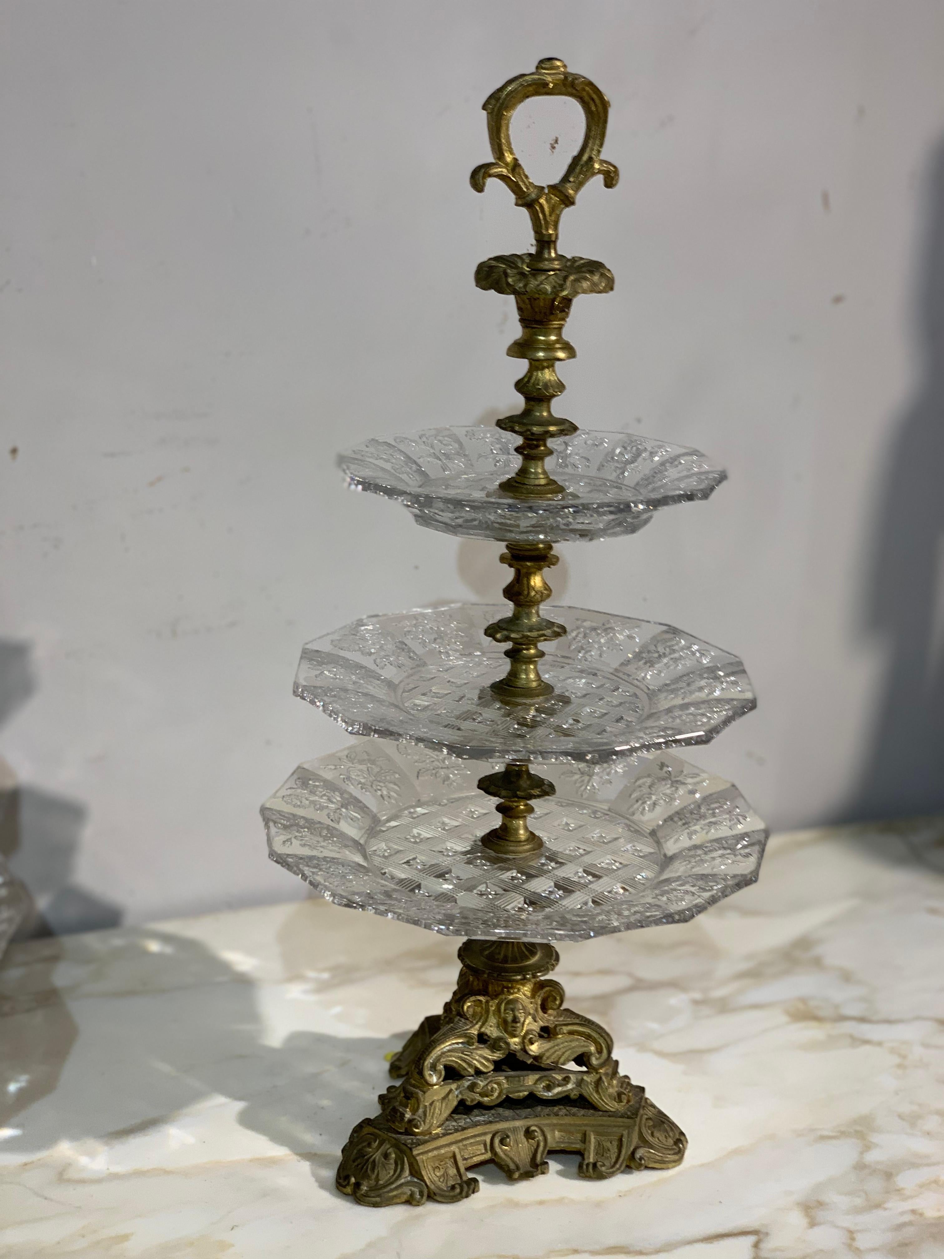 Gilt Charles X, Pair of Bronze and Crystal Fruit Risers