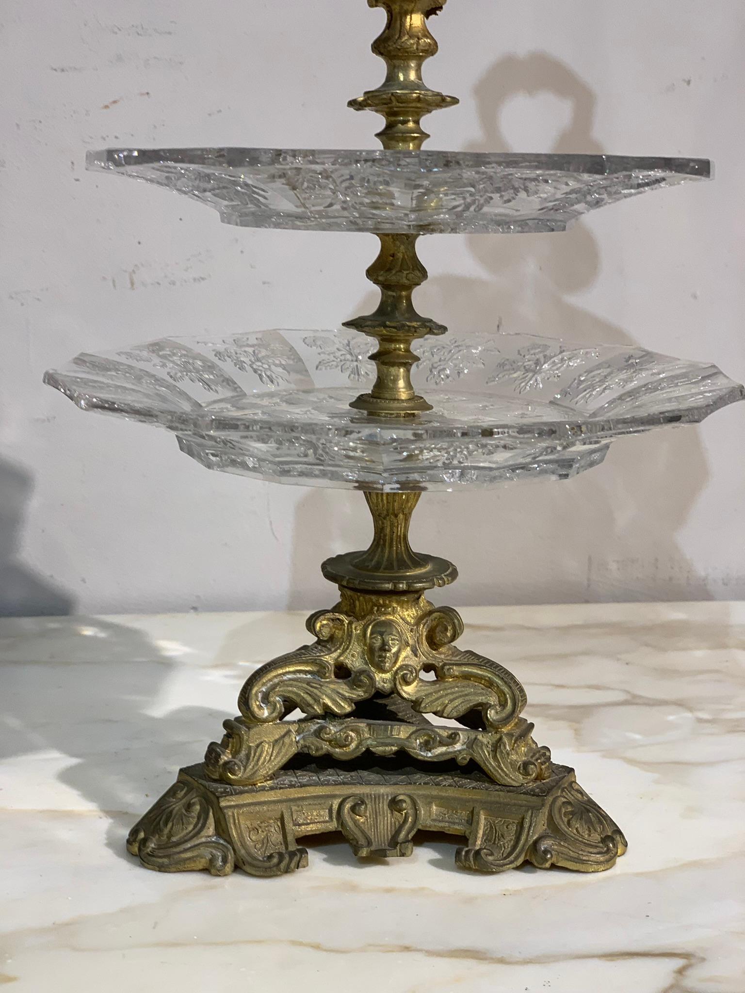 Charles X, Pair of Bronze and Crystal Fruit Risers 2
