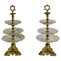Charles X, Pair of Bronze and Crystal Fruit Risers