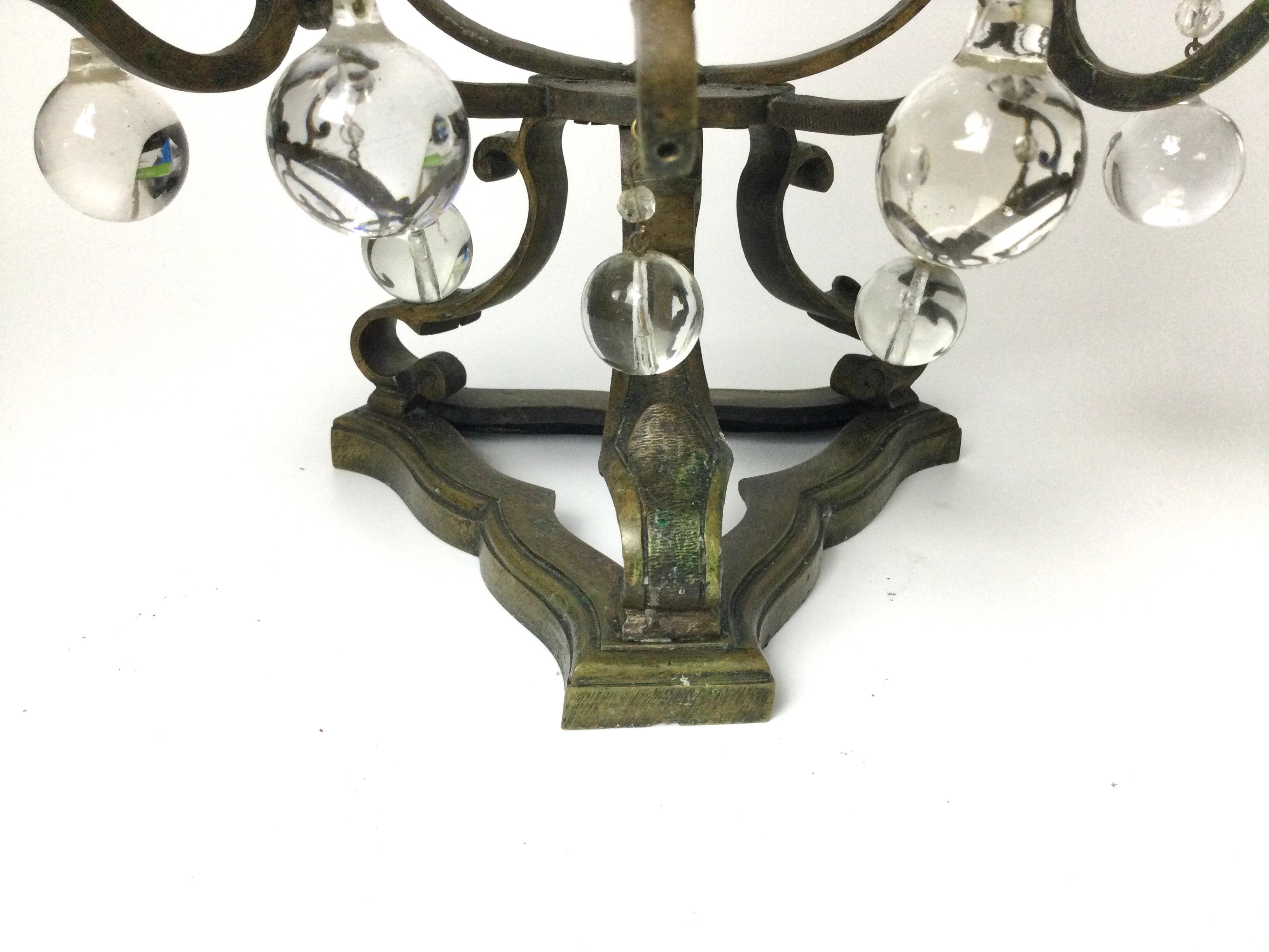 Pair of Bronze and Crystal Lyre Candelabras For Sale 1