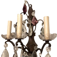 Pair of Bronze and Crystal Sconces