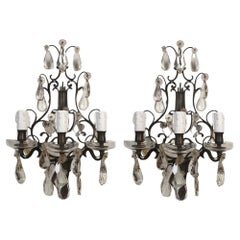Antique Pair of bronze and crystals French sconces