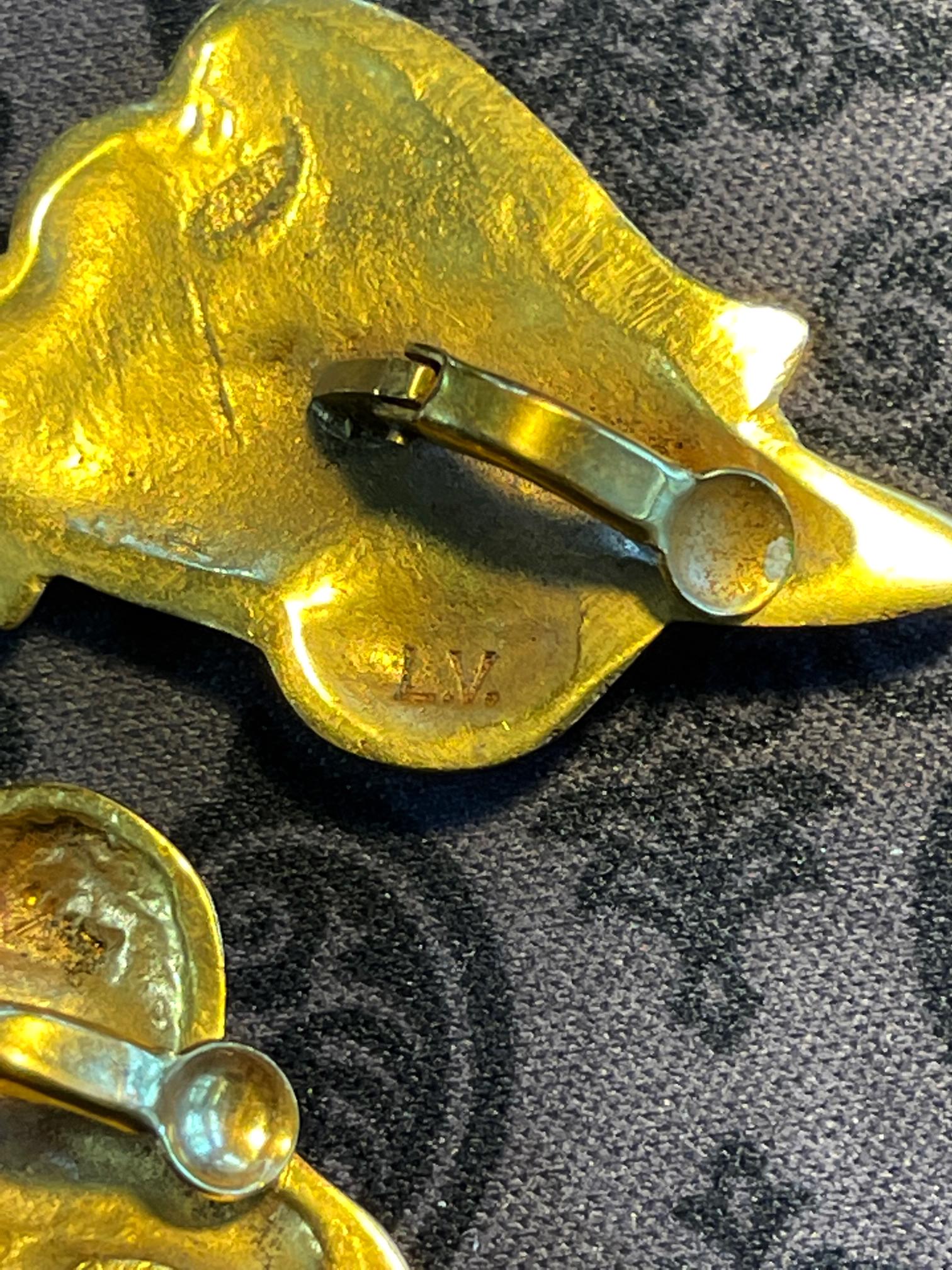 Pair of Bronze and Enamel Earrings Line Vautrin For Sale 4