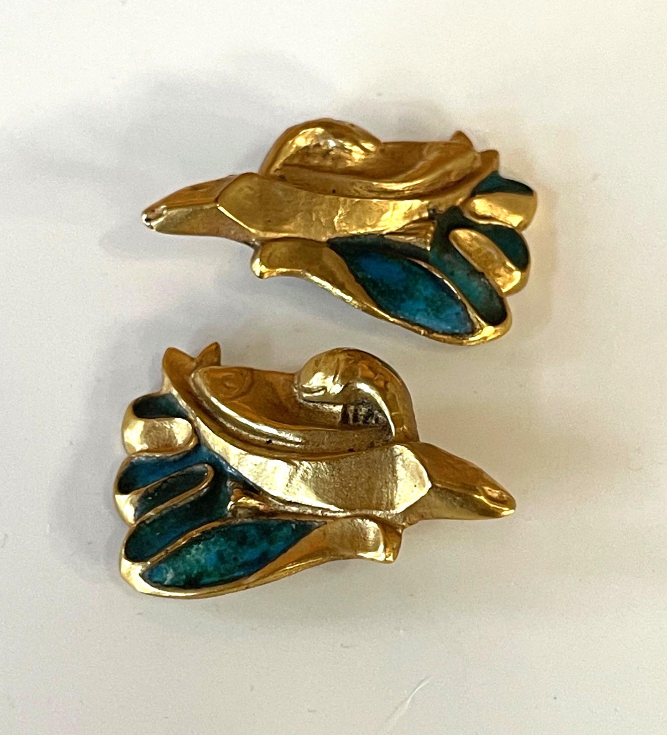 Mid-Century Modern Pair of Bronze and Enamel Earrings Line Vautrin For Sale