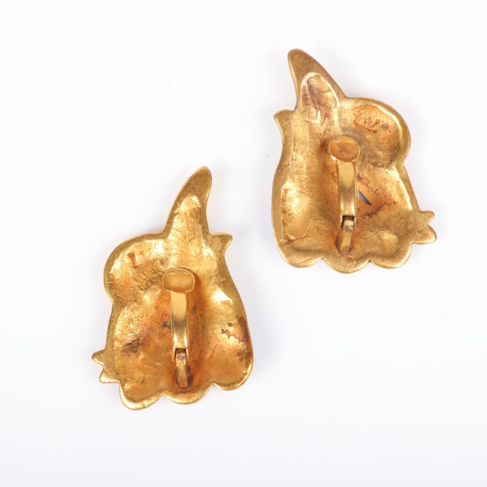 Pair of Bronze and Enamel Earrings Line Vautrin For Sale 2