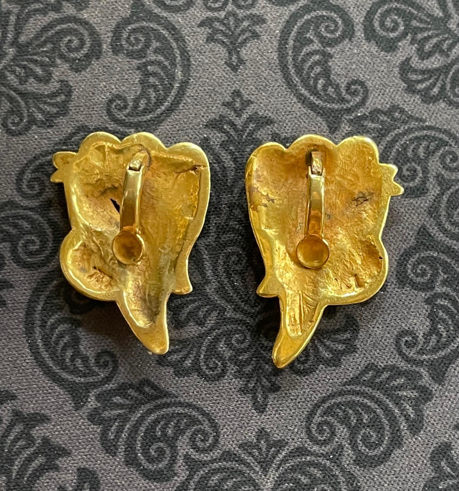 French Pair of Bronze and Enamel Earrings Line Vautrin For Sale