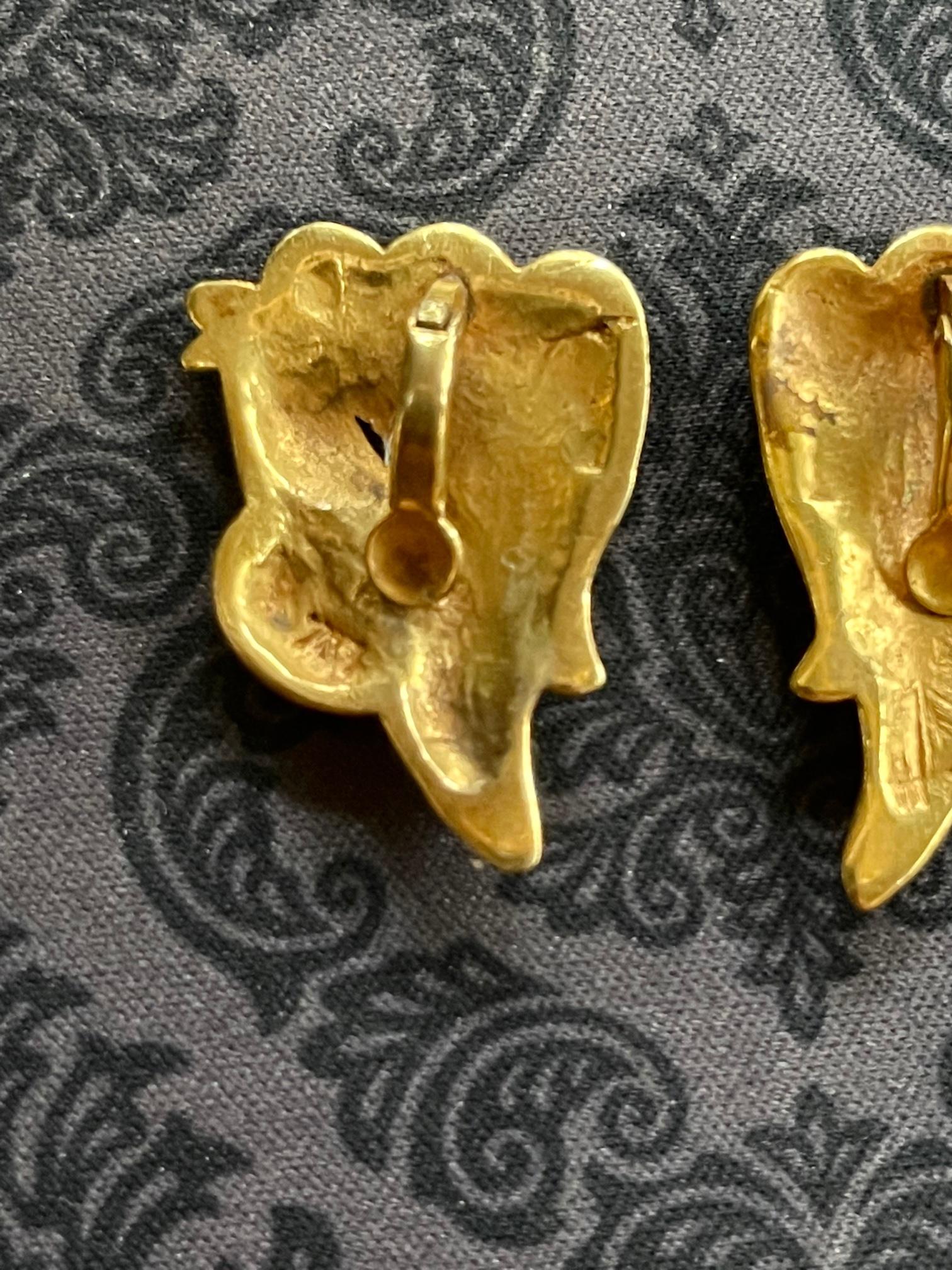Pair of Bronze and Enamel Earrings Line Vautrin In Good Condition For Sale In Atlanta, GA