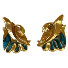 Pair of Bronze and Enamel Earrings Line Vautrin