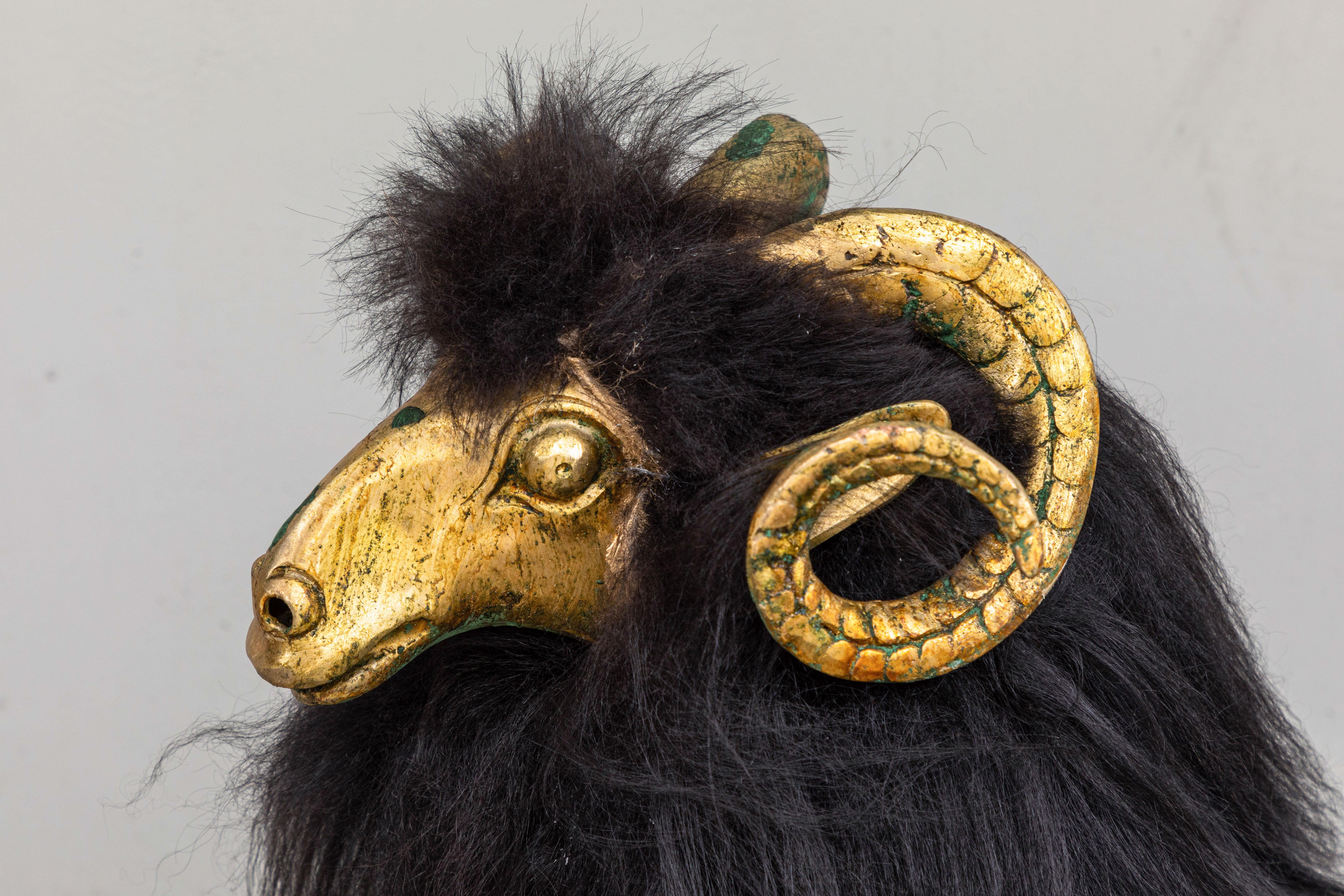 Late 20th Century Pair of Bronze and Fur Sheep Sculptures